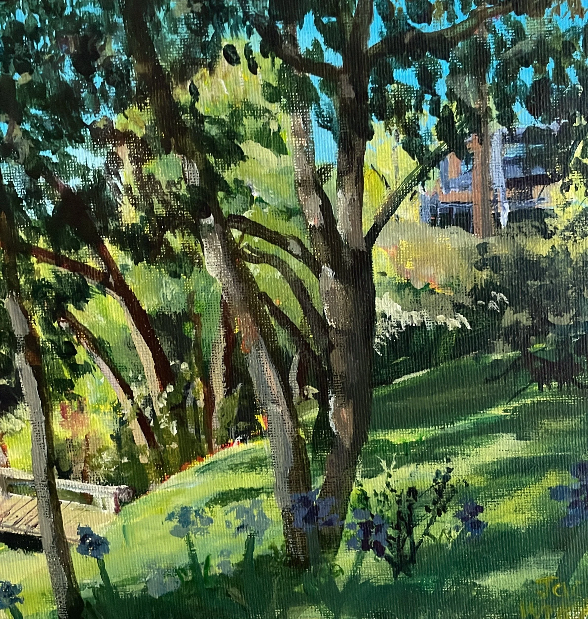 Window View From The Bunk | 20.5x20.5cm. Acrylic on canvas. Originally Painted in January 2023