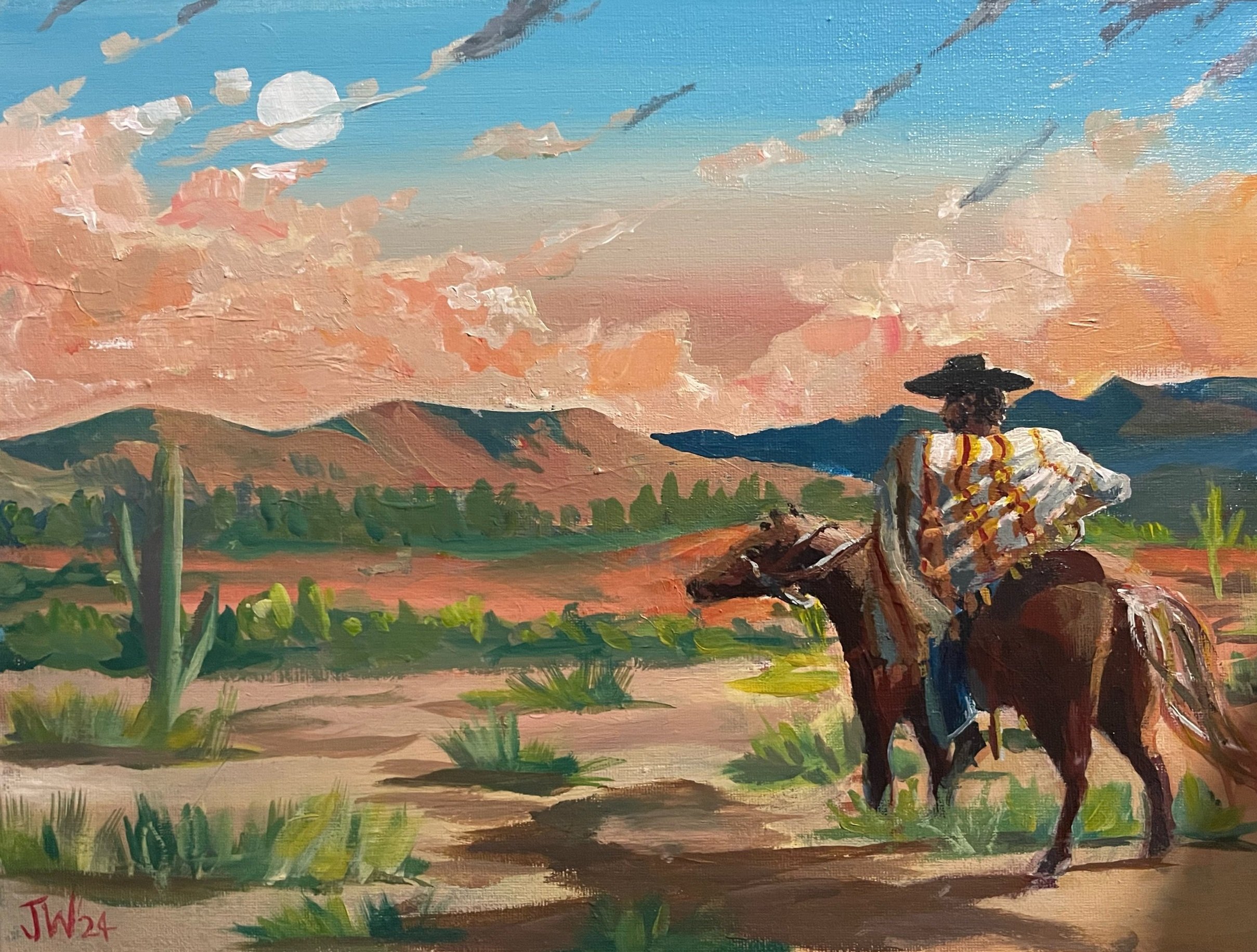 The Stripes Poncho | 40.5x30cm. Acrylic on canvas. Originally Painted in May 2024