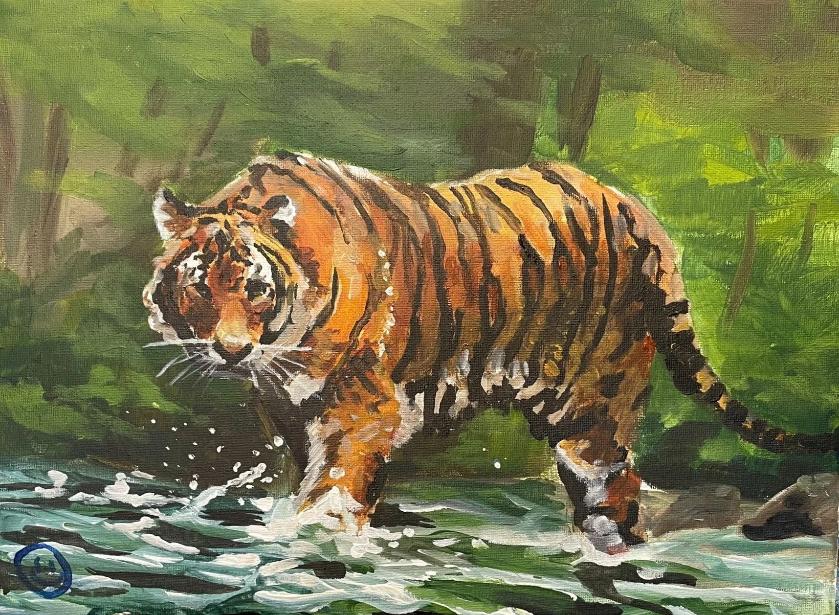 Tiger II | 40x30cm. Acrylic on canvas. Painted while teaching a class at Ladder Art Space in April 2024