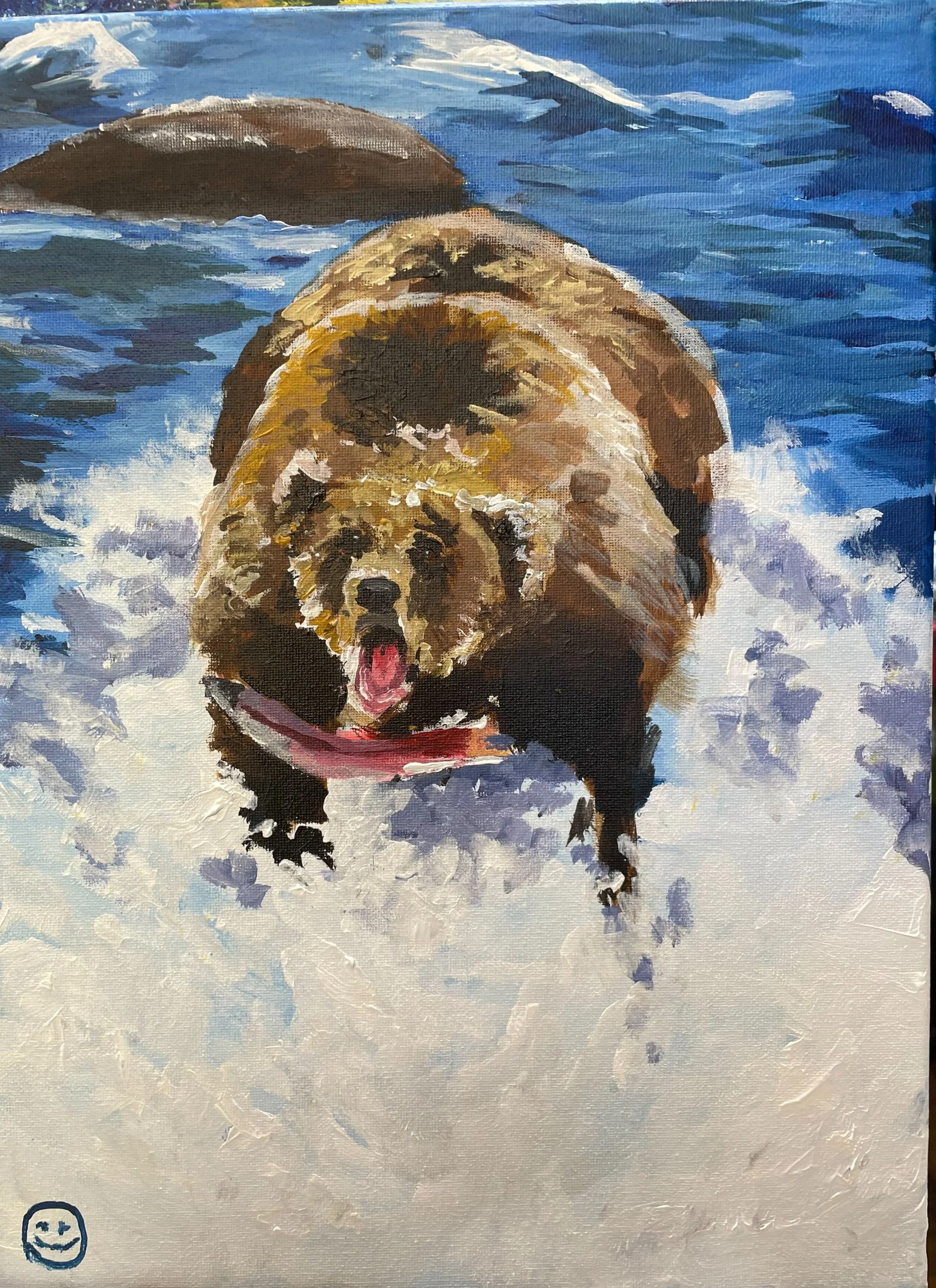 Bear II | 40x30cm. Acrylic on canvas. Painted while teaching a class at Ladder Art Space in February 2024