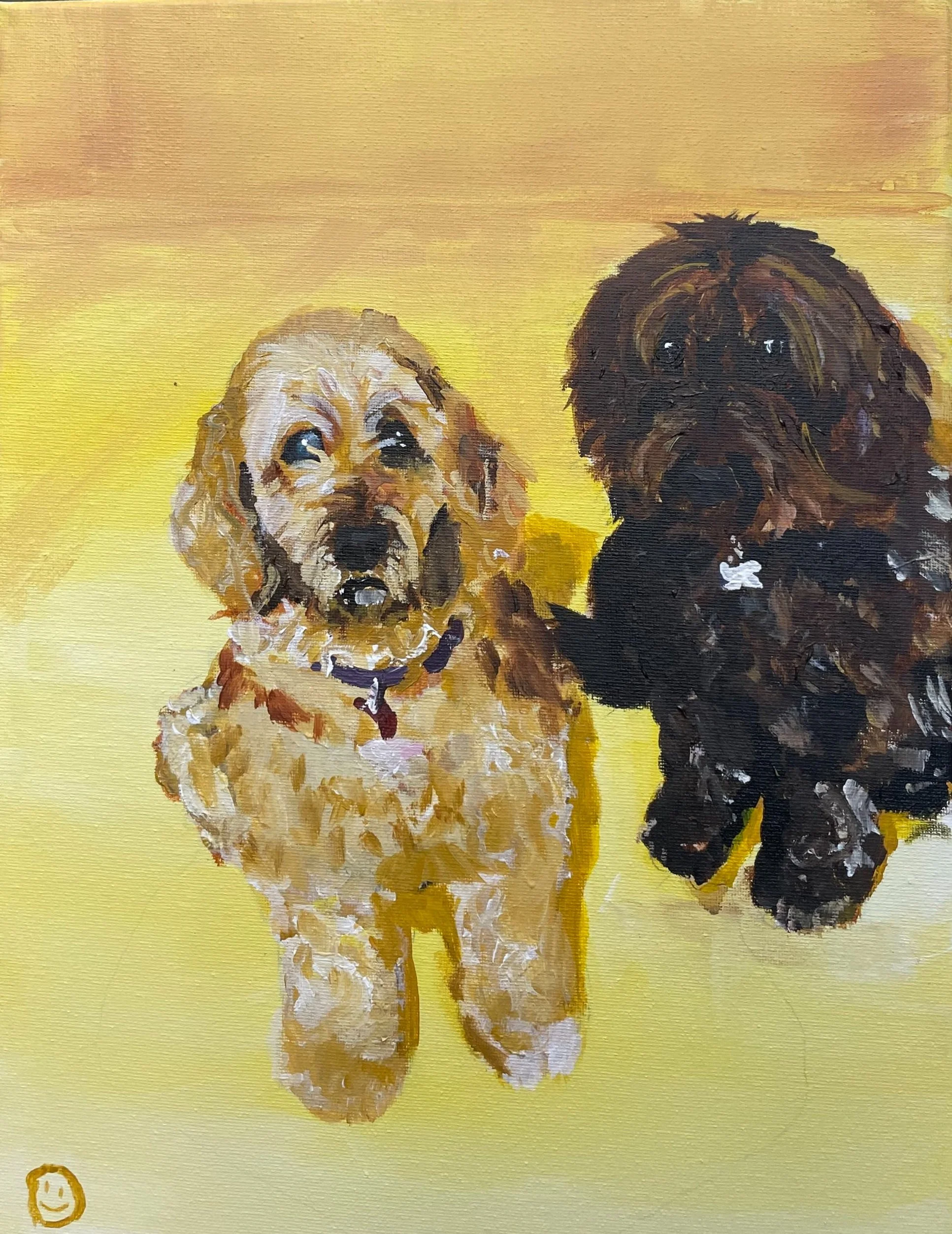 Cleo & Dempsey | 40x30cm. Acrylic on canvas. Painted while teaching a class at Ladder Art Space in April 2024