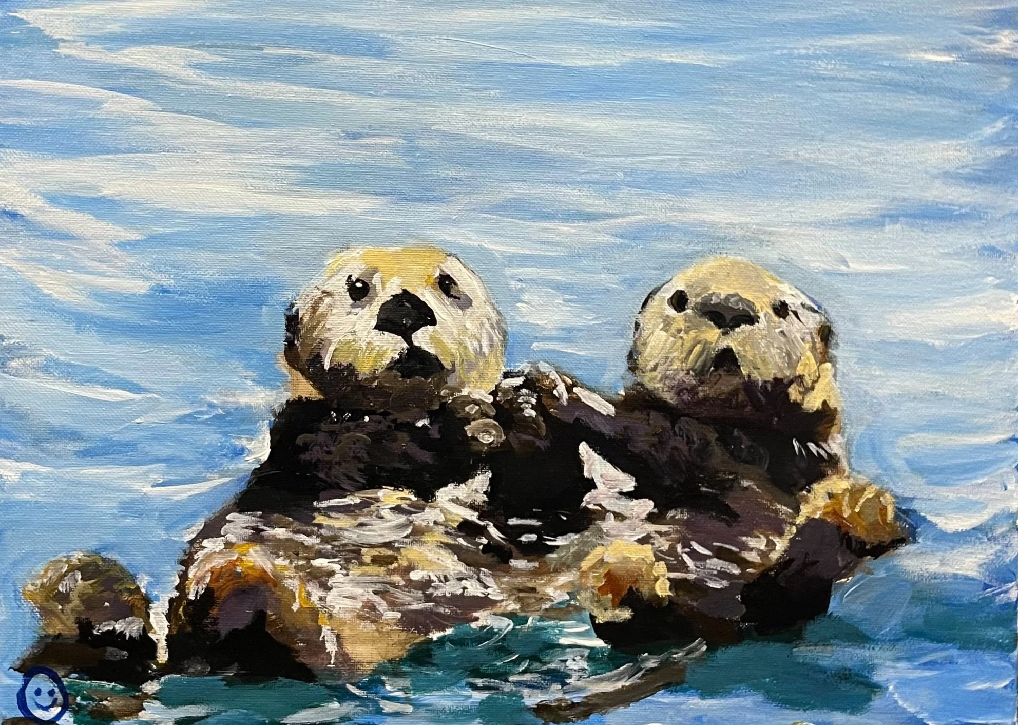 Otters I | 40x30cm. Acrylic on canvas. Painted while teaching a class at Ladder Art Space in February 2024
