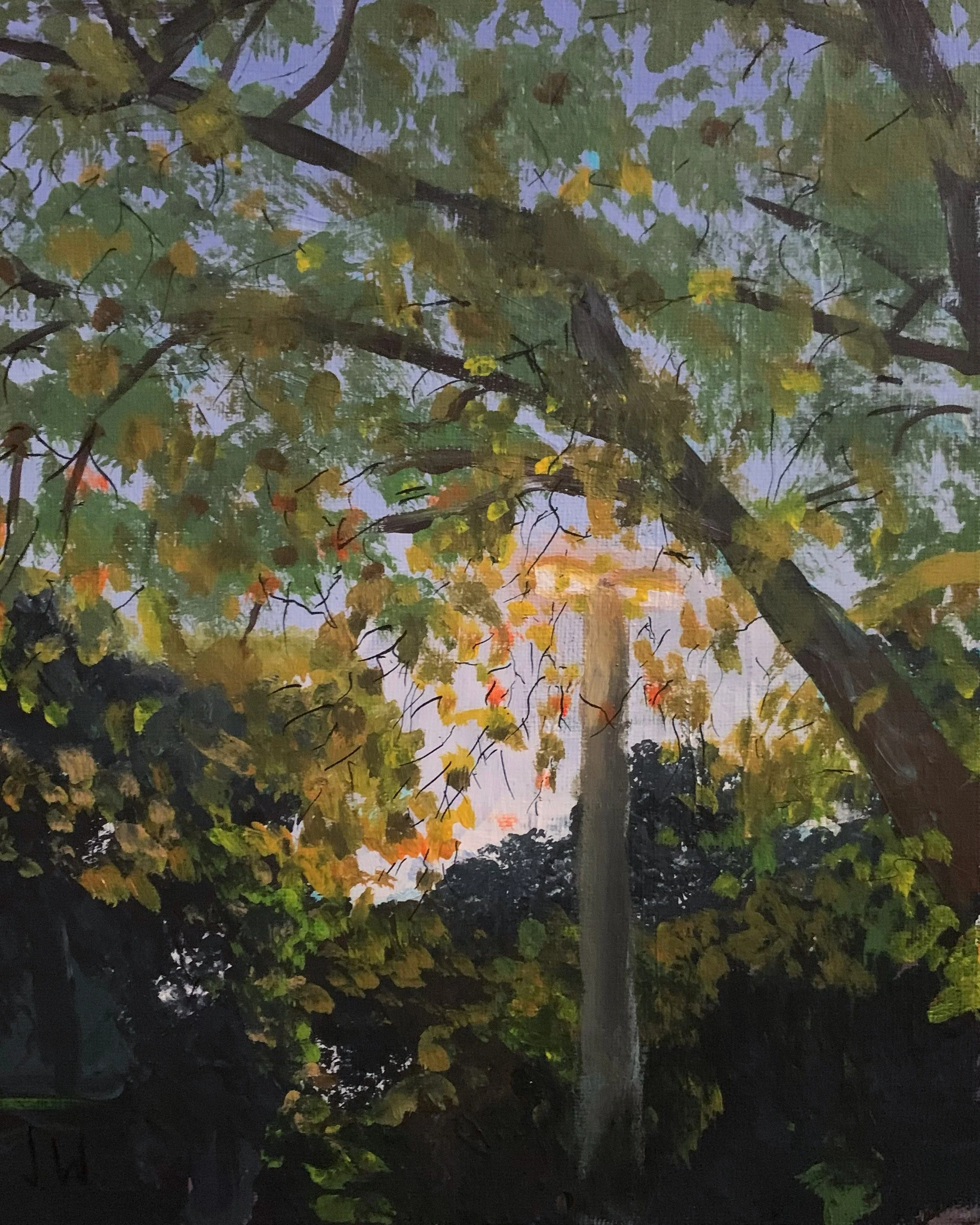Lamp Post Hiding Spot | 20.4x25.4cm. Acrylic on Canvas Panel. Originally painted in April 2022