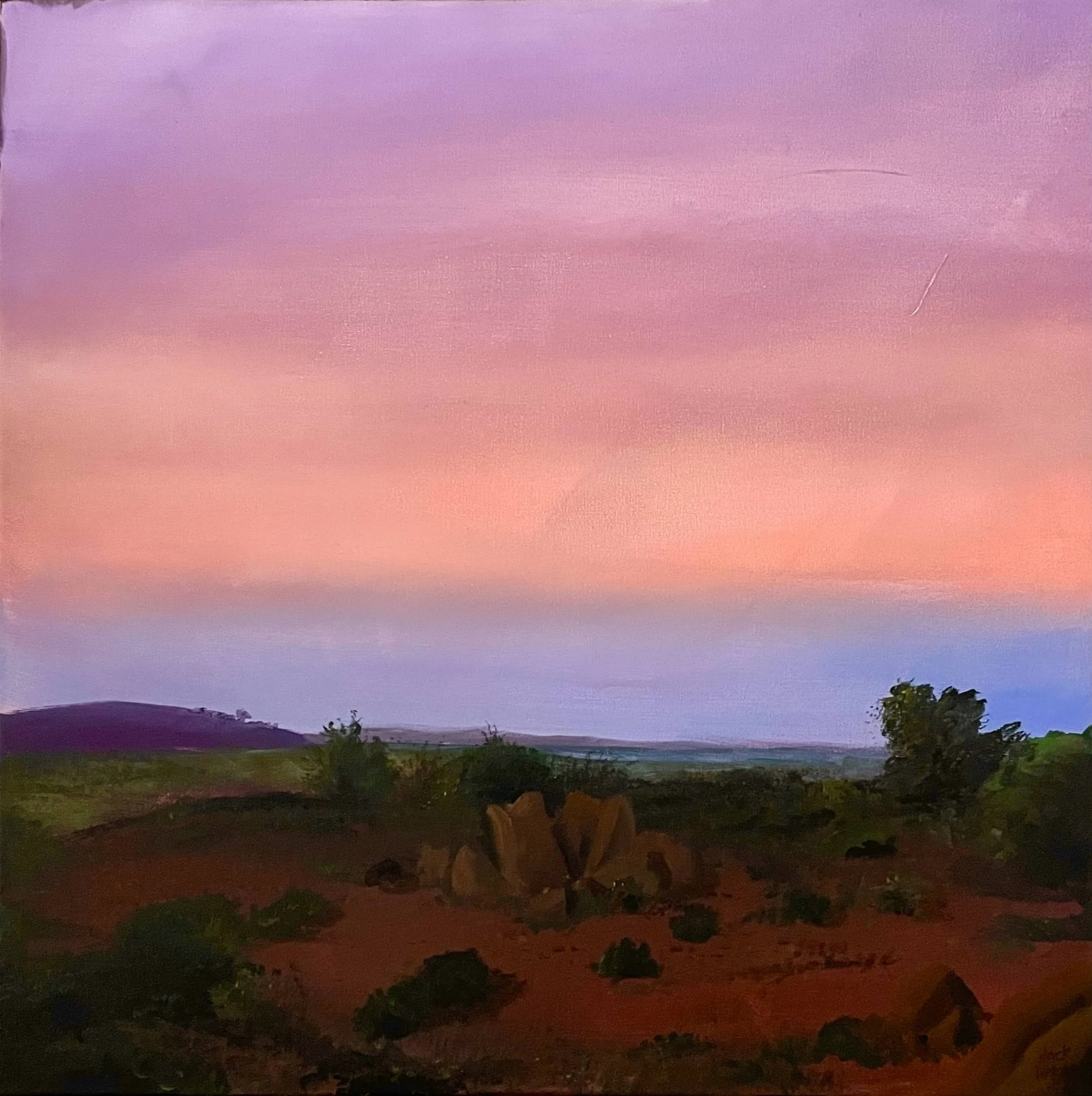 Sunset Outside the Wombat Hole | 60x60cm. Painted as a gift in December 2019.