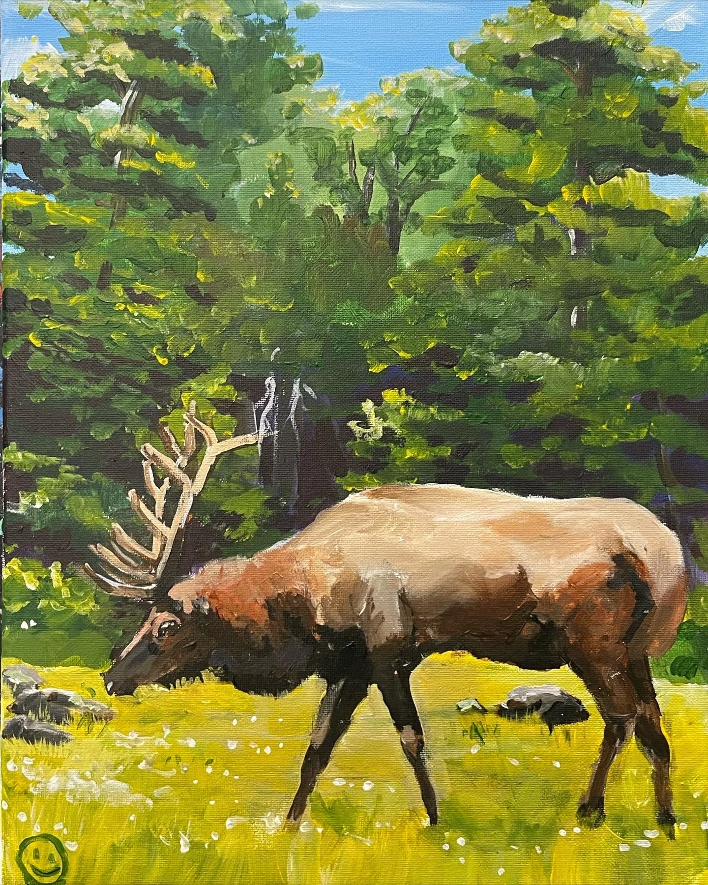 Elk I | 40x30cm. Acrylic on canvas. Painted while teaching a class at Ladder Art Space in 2024