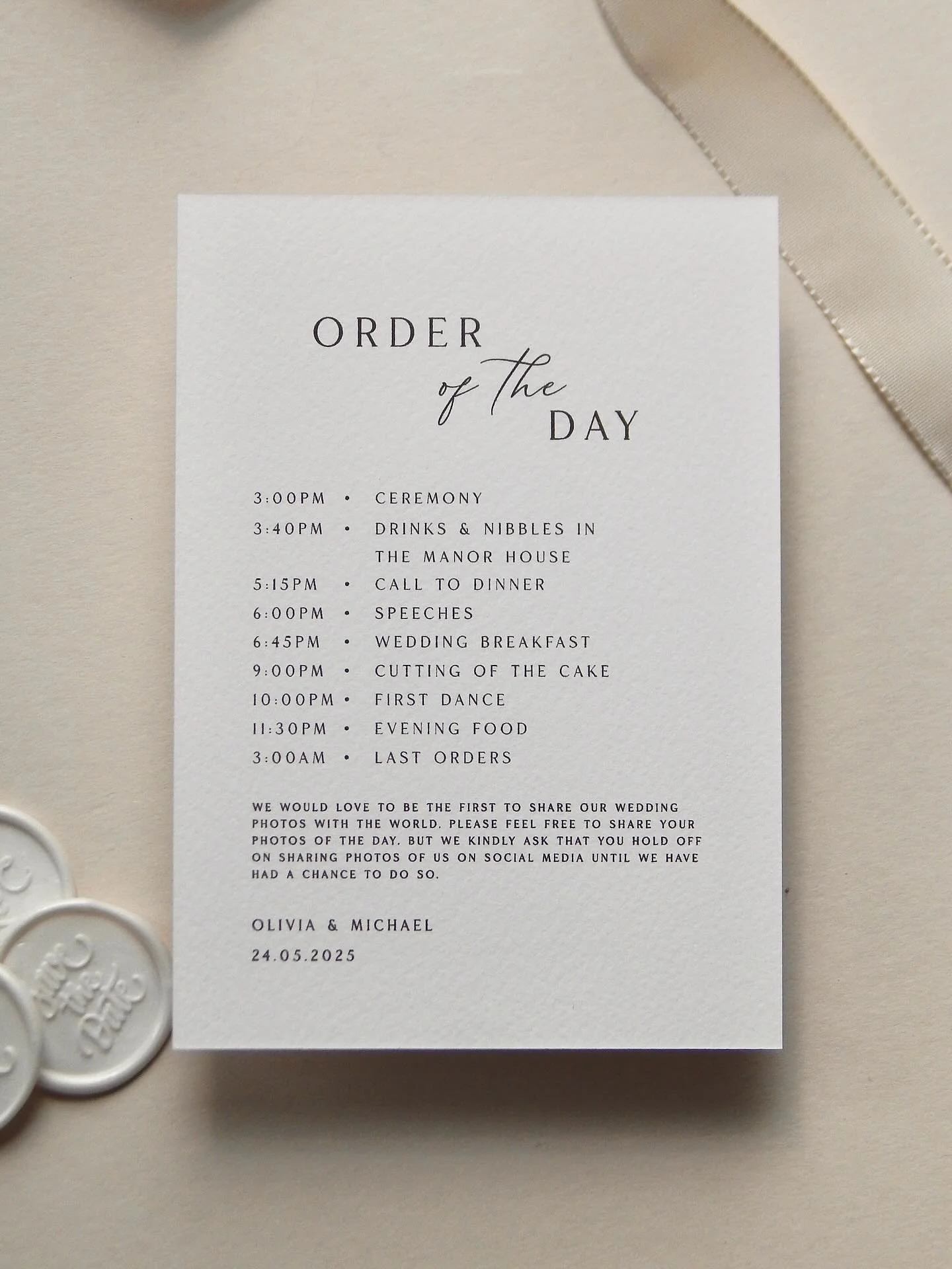 A glimpse of the special moments O+M will treasure together from &ldquo;I do&rdquo; to the last dance 🕊️

Order of the day for O+M with matching wedding stationery throughout their special day ~ 

~