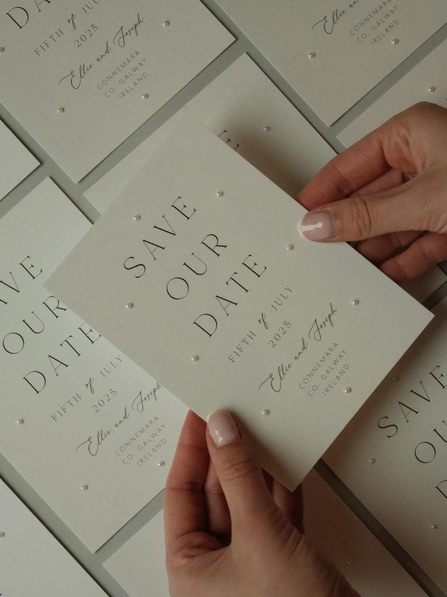 save the dates that make your guests say WOW ✨

Our pearl card shimmer save the dates are a staple and we promise they will truly wow your guests but what&rsquo;s even better is this design can be carried through to your day of stationery. Think menu