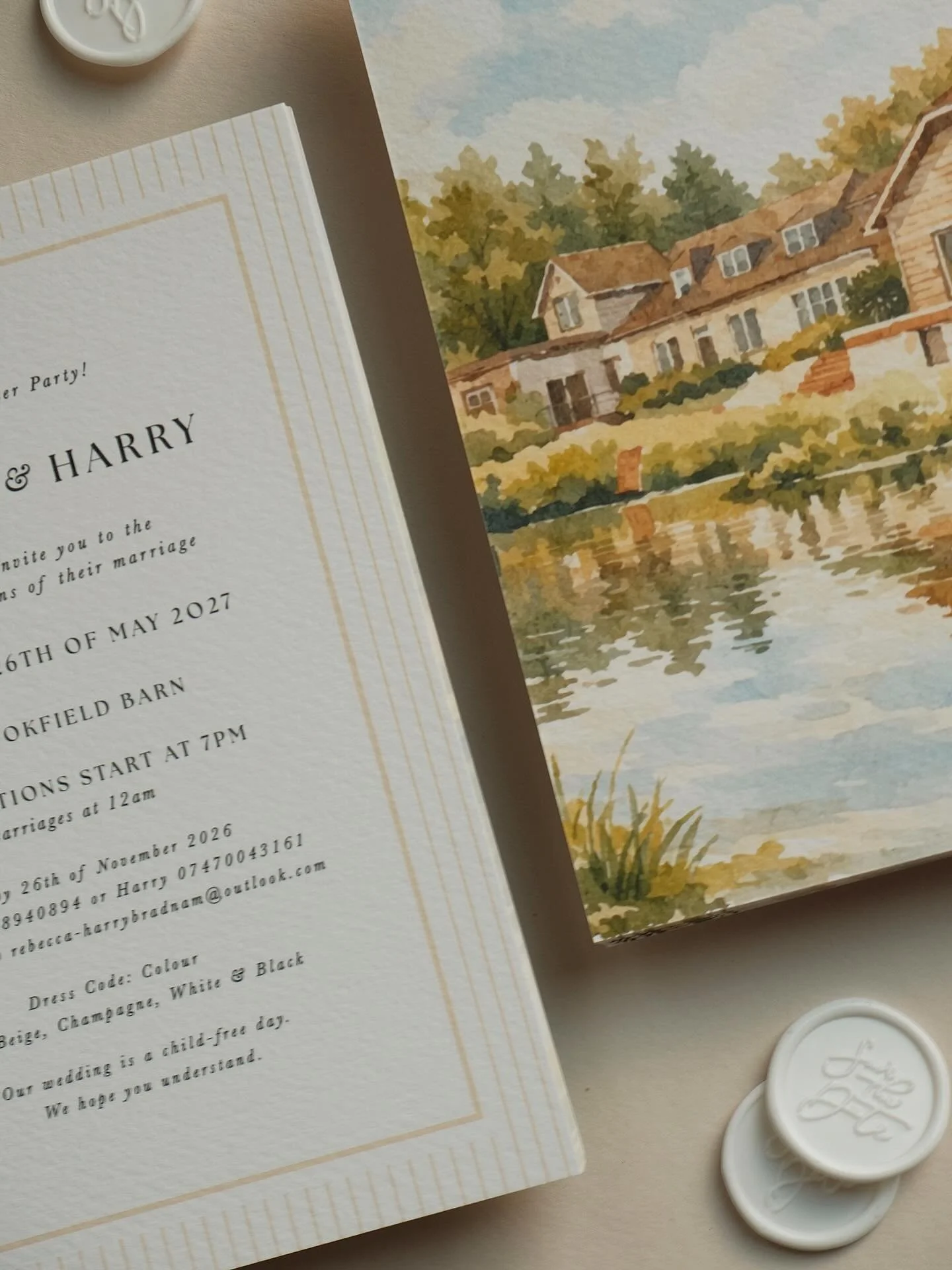 bespoke wedding stationery suite for Rebecca + Harry 🤎 Rebecca &amp; Harry wanted neutrals but with a twist, so we added a watercolour illustration, modern stripe accents and double sided print for each card to elevate the design.

If you&rsquo;re l