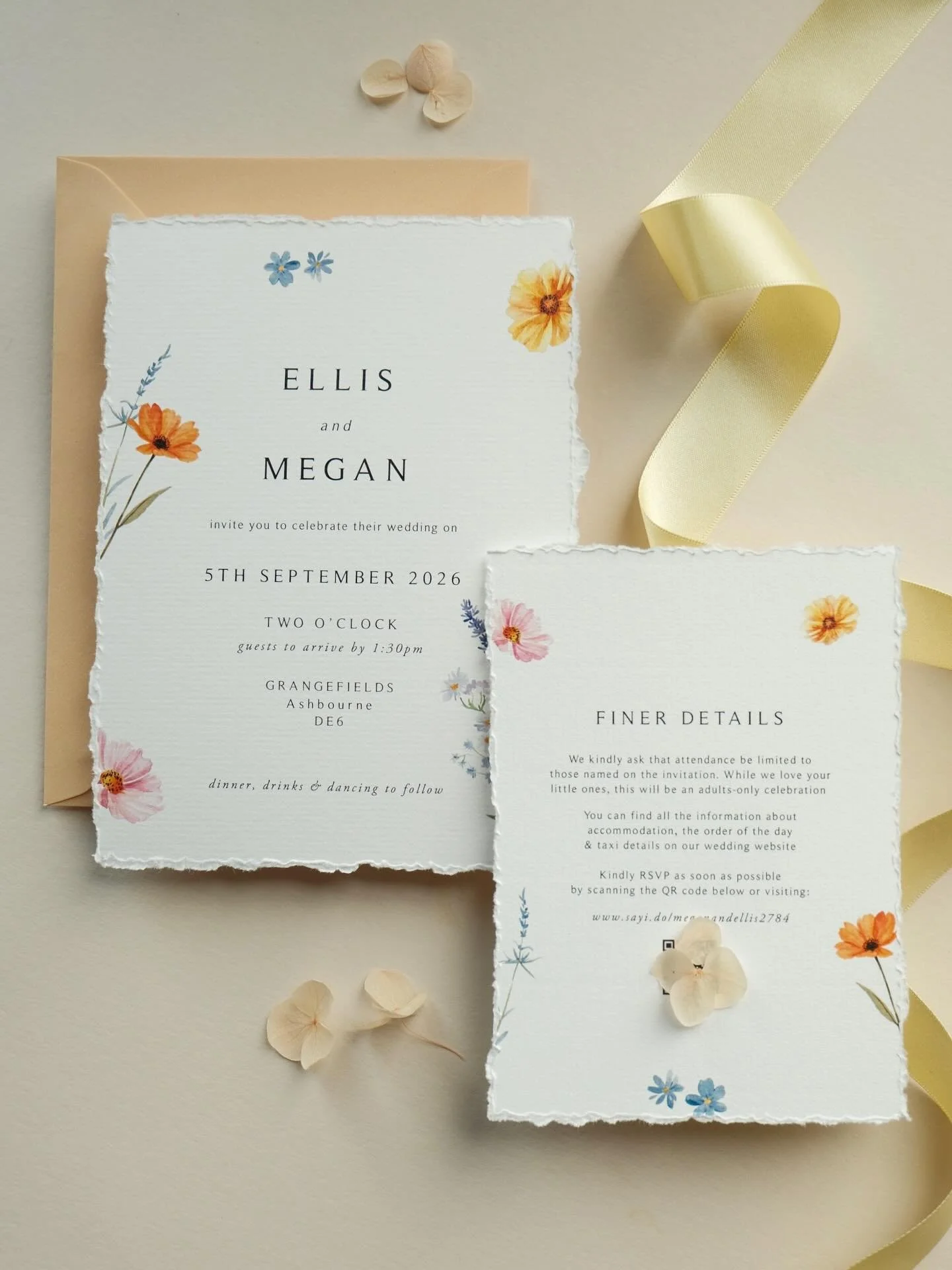 a soft, floral suite for Megan &amp; Ellis 🌼🌞 deckled edges, watercolour florals and soft yellow envelopes for the perfect summer wedding.

Hand torn edges are created in-house as no machine can create something so authentic like this 🤭

#decklede