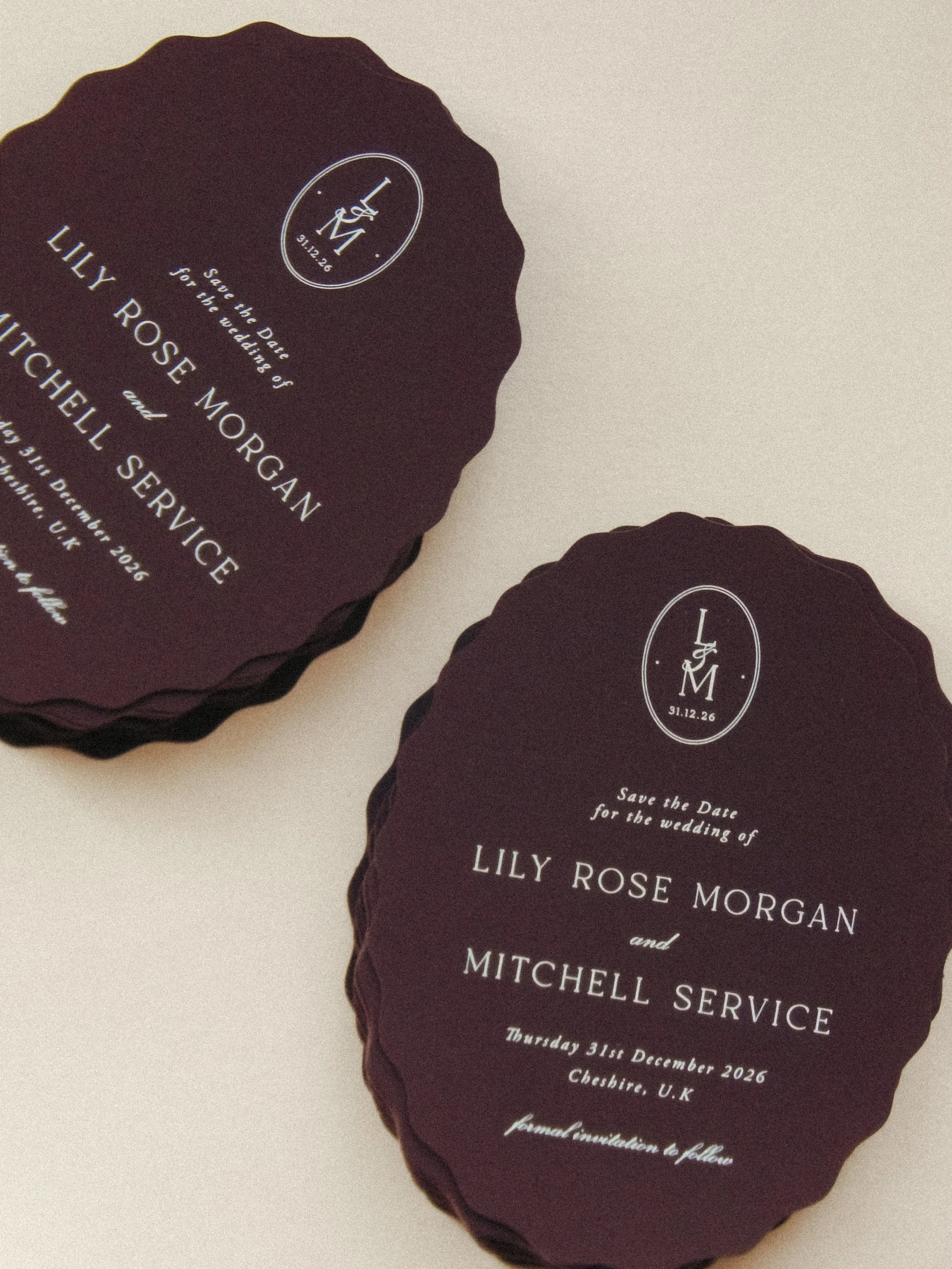 burgundy oval save the dates