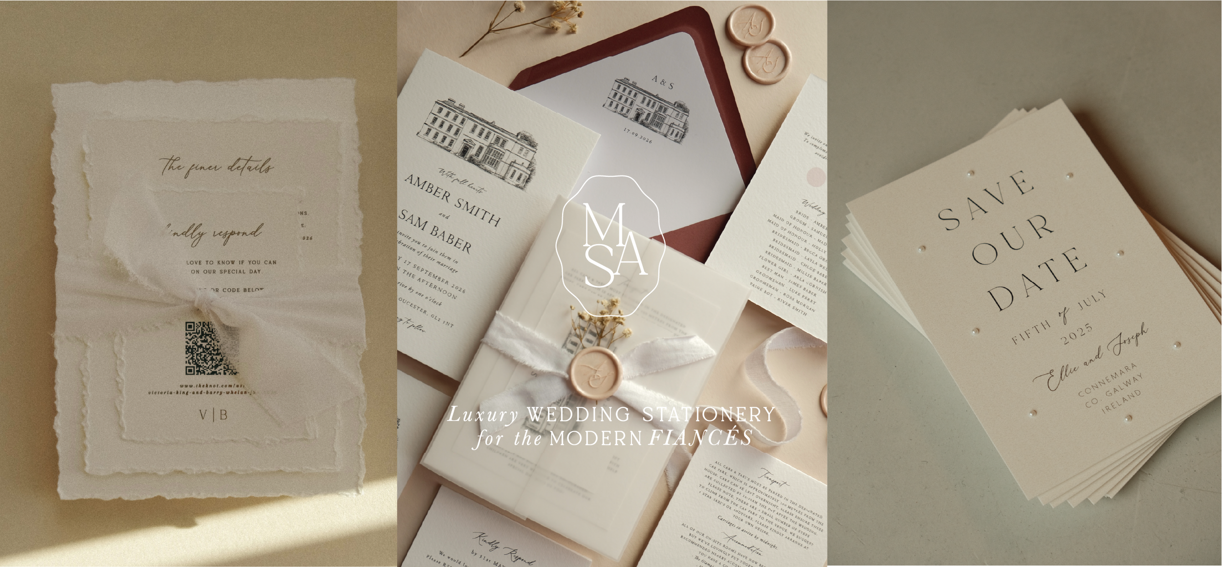 save the date with ribbon and wax seal with megan alice studio logo in situ