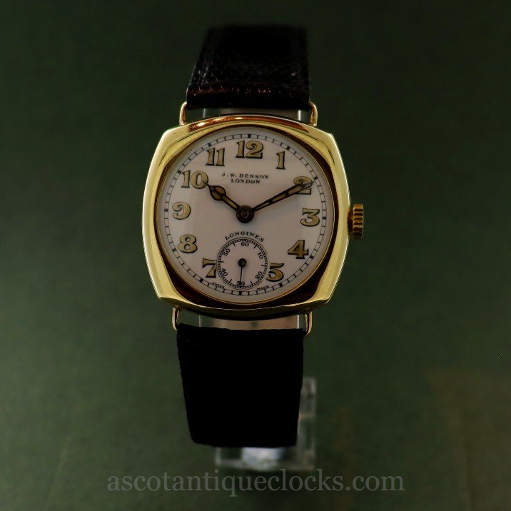 1930s 18ct gold cushion Longines vintage wristwatch.