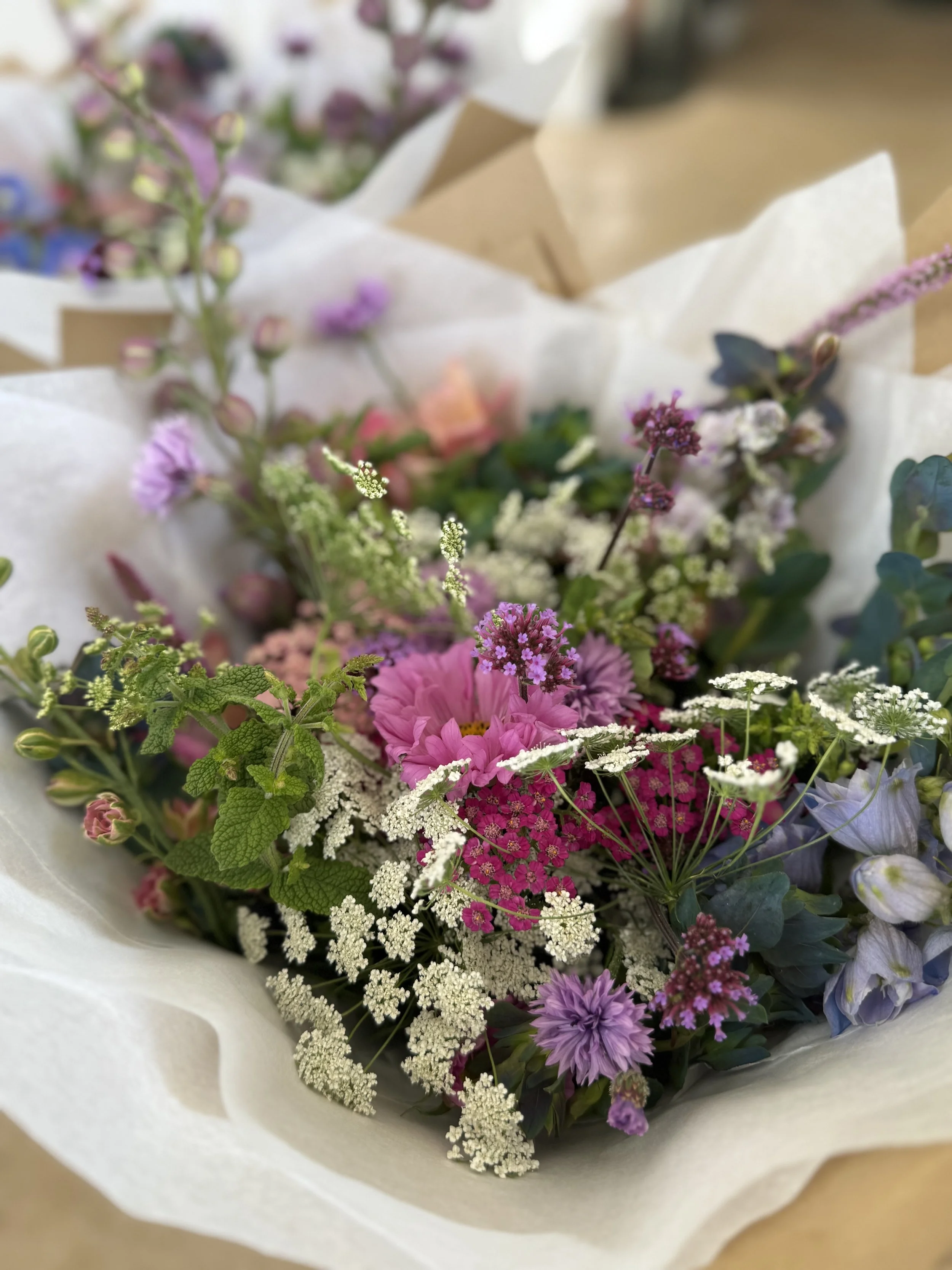 Gift wrapped bouquet with biodegradable packaging. Available for delivery in Cheshire.