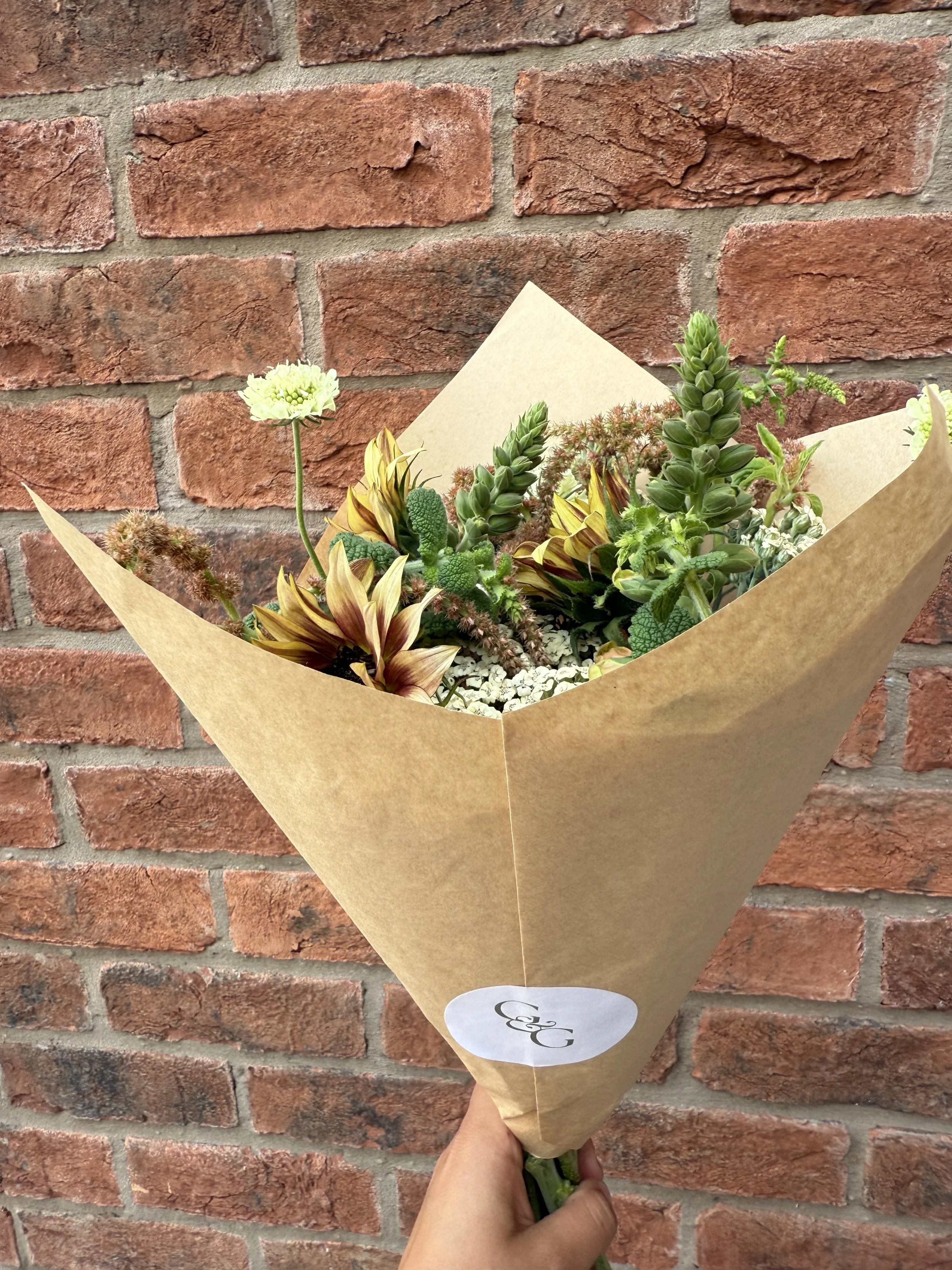 Bouquet of Cheshire grown flowers in autumnal colours, Available Thursday-Saturday