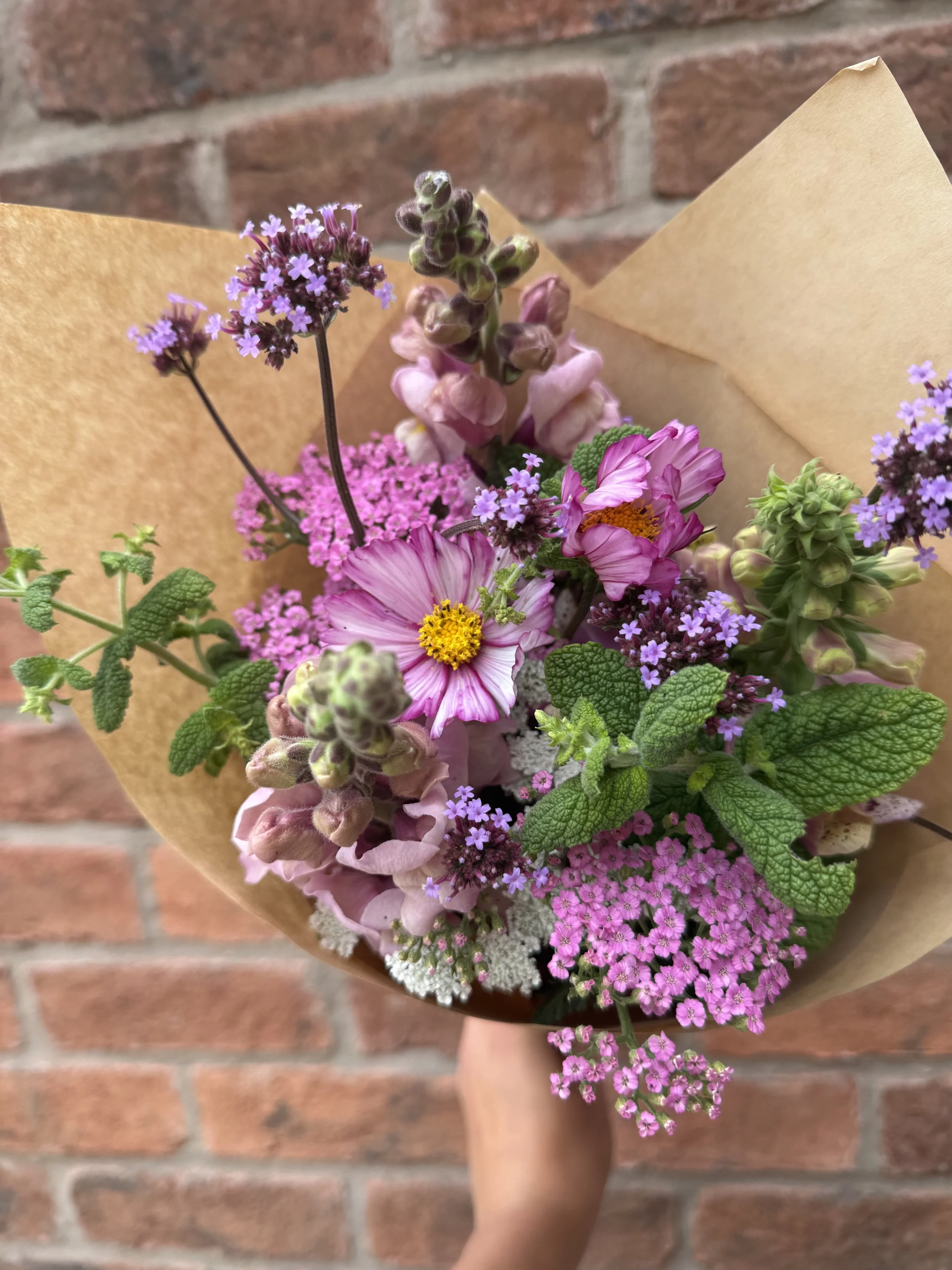 Organically grown flowers from Sandbach Cheshire in pinks and purples.