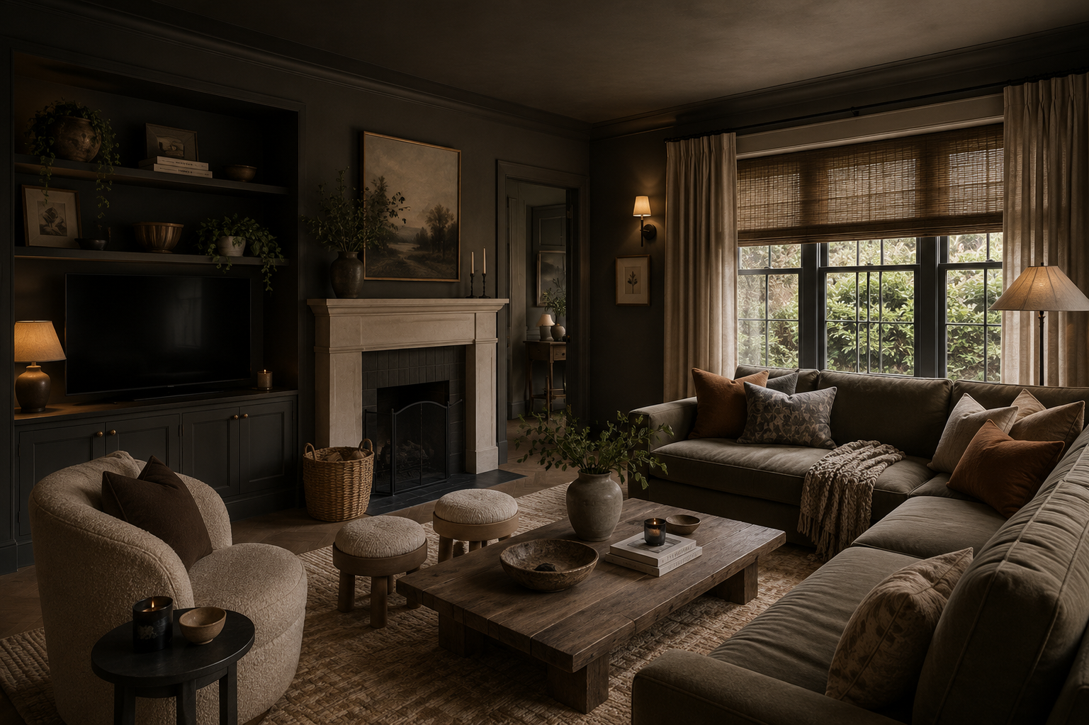 Living room design with cabinetry
