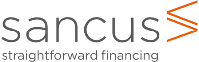Sancus logo with slogan "straightforward financing" and an orange geometric symbol.