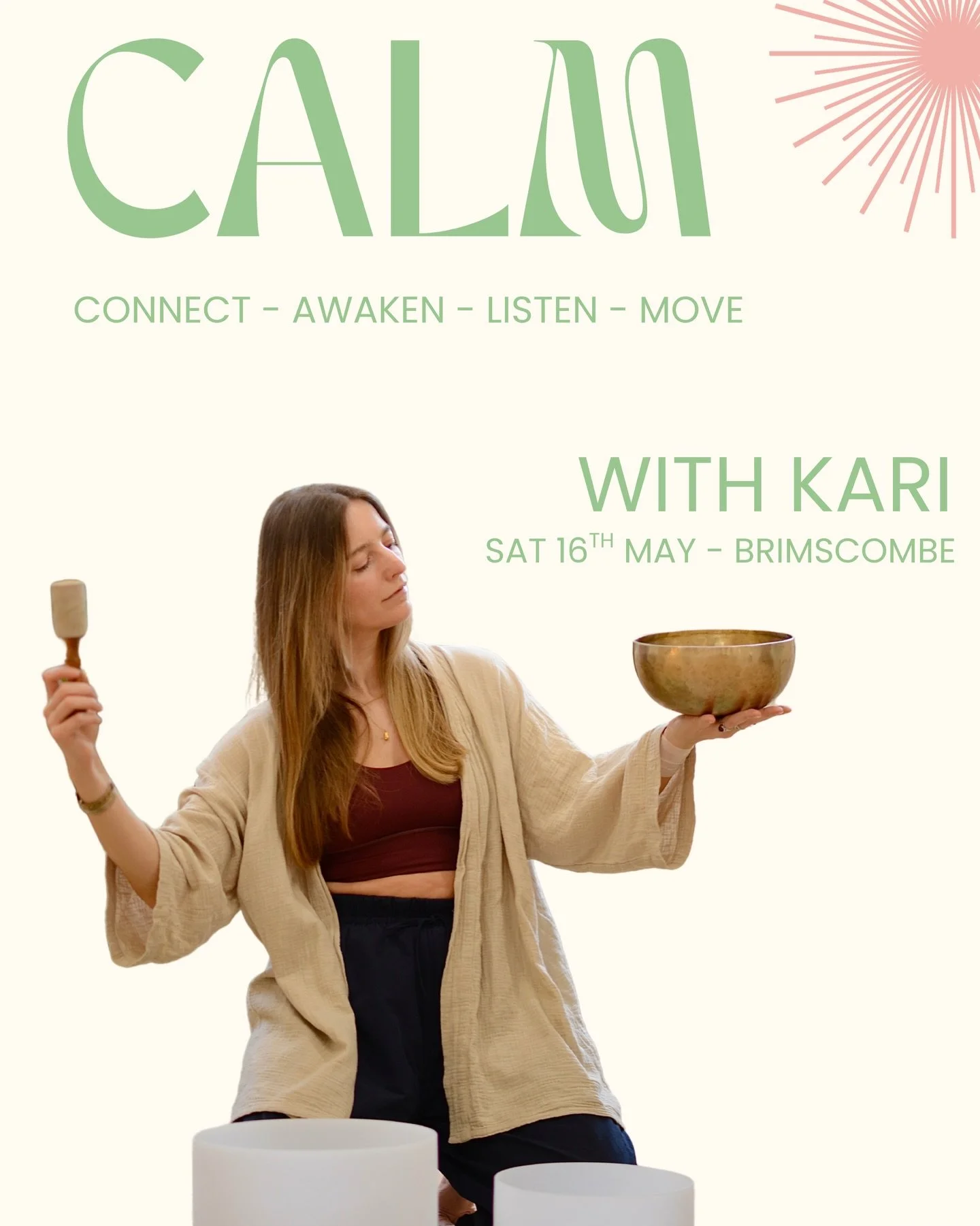 CALM with @kariaryehyoga 
CONNECT, AWAKEN, LISTEN &amp; MOVE
Sat 16th, 6pm in BRIMSCOMBE