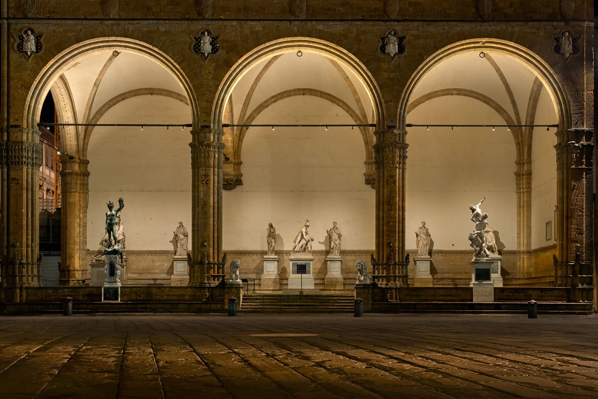 The Loggia dei Lanzi at night.