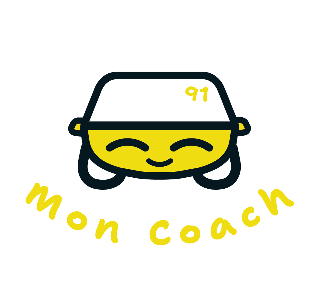 A cute, smiling cartoon police car with the number 91 on its roof, and the words "non coach" curved below it in yellow letters.