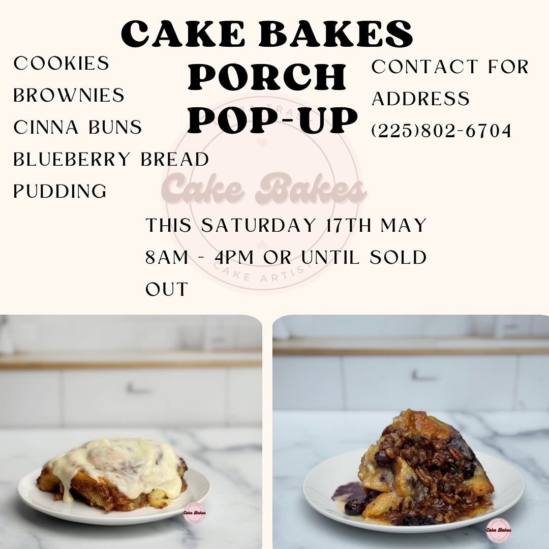 Hi! Everyone this weekend I&rsquo;ll be doing my first porch pop-up ! I will have a variety of cookie flavors as well as other desserts! Come out and support! Please text me at (225)802-6704 for the address.