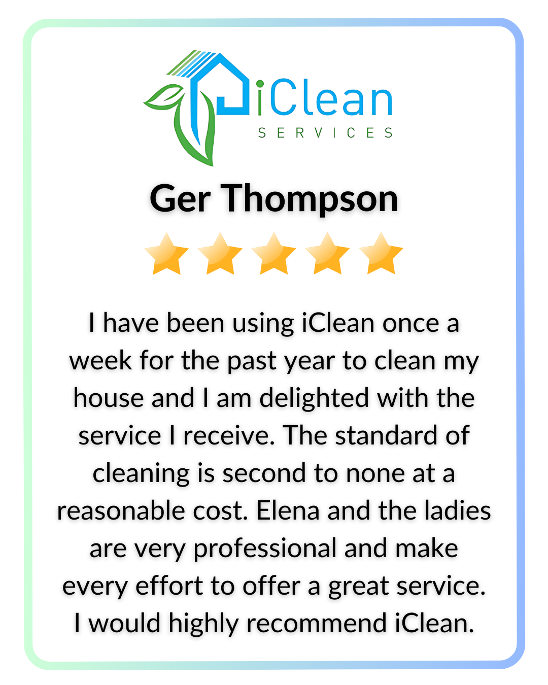 iClean Services testimonial with 5-star rating