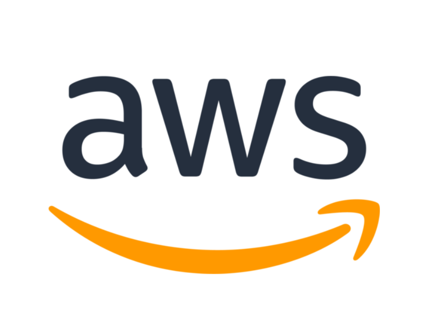 Amazon Web Services (AWS) logo with lowercase letters 'aws' above an orange curved arrow.