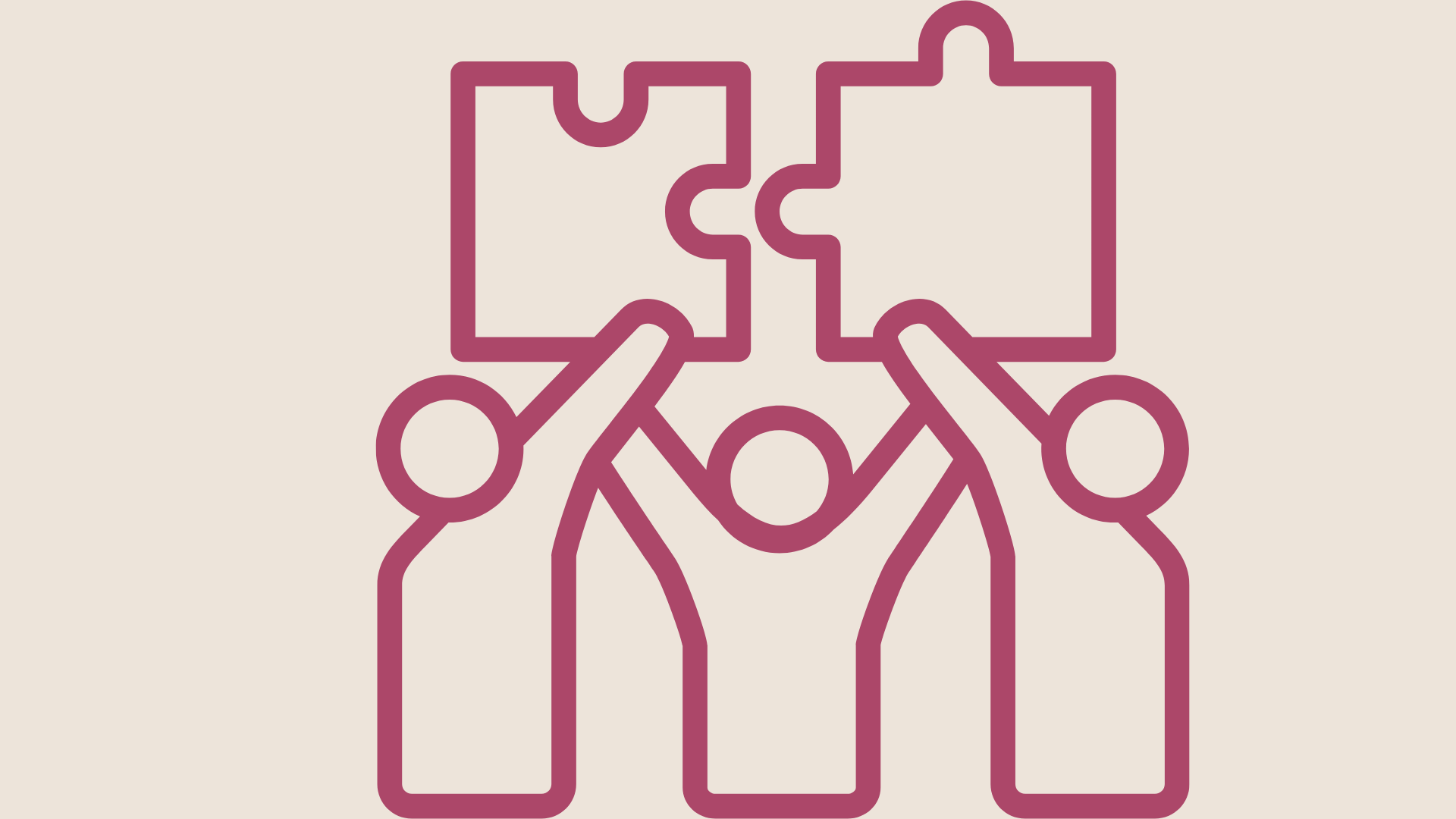 Illustration of three figures holding puzzle pieces that fit together.
