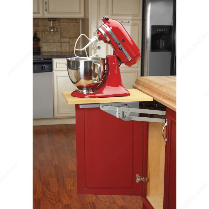 kitchen base cabinet with heavy duty stand mixer mechanically assisted shelf pullout