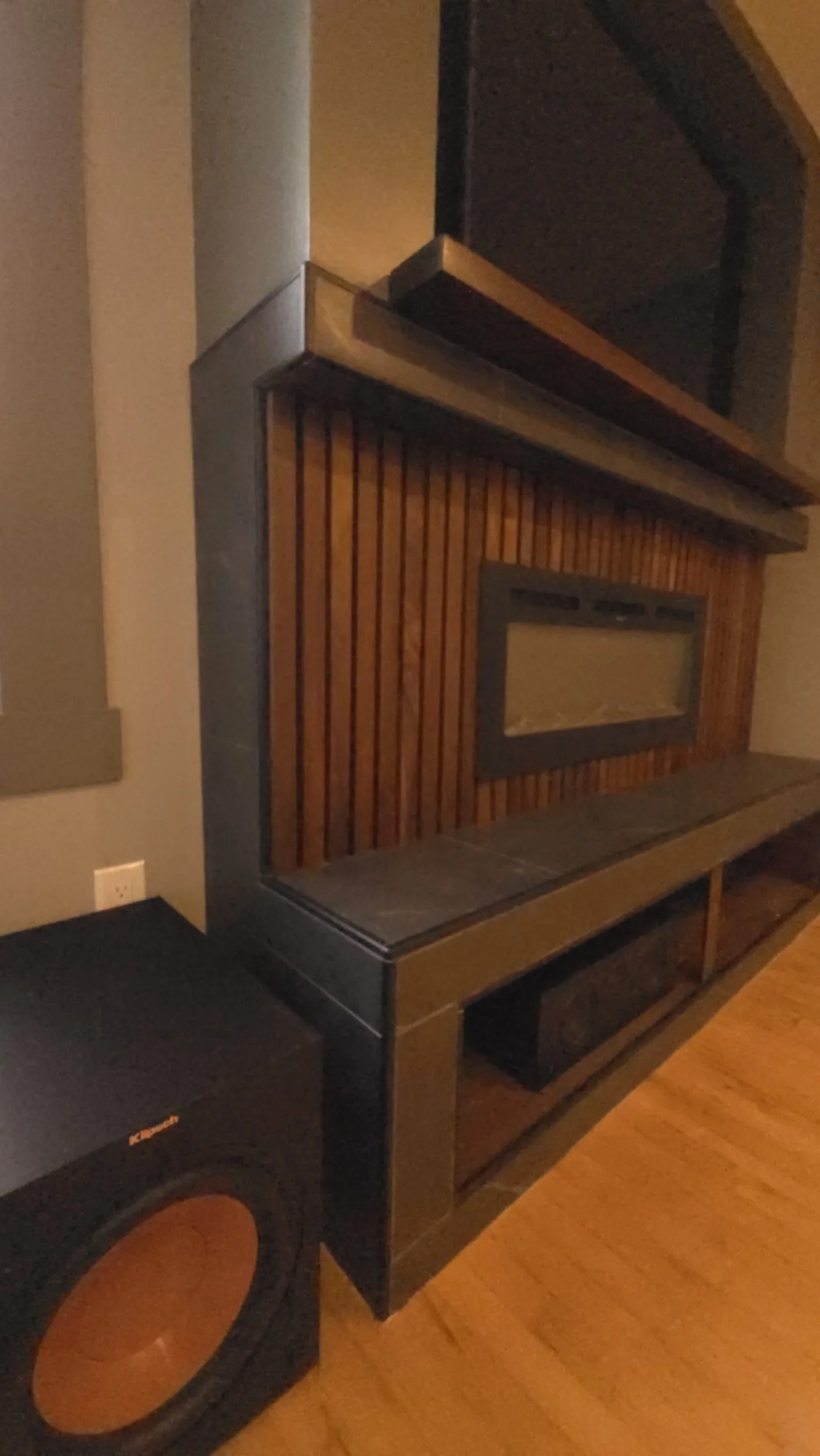 Black Walnut Slat Wood and Slate Tile Feature Wall - London Ontario