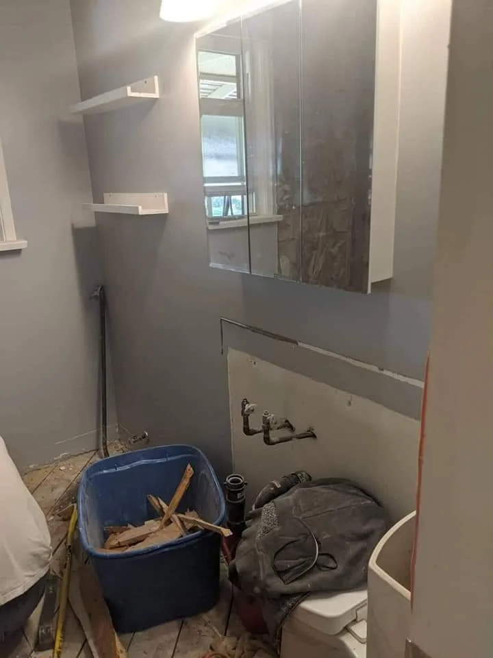 image shows demo of bathroom preparing for renovation