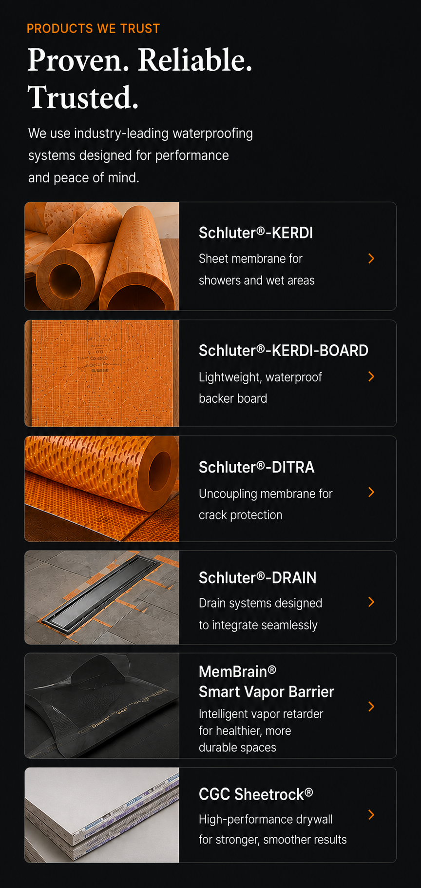 Trusted building products chosen for modern bathroom waterproofing, moisture management, insulation, and durable finishing systems that deliver long-lasting performance.