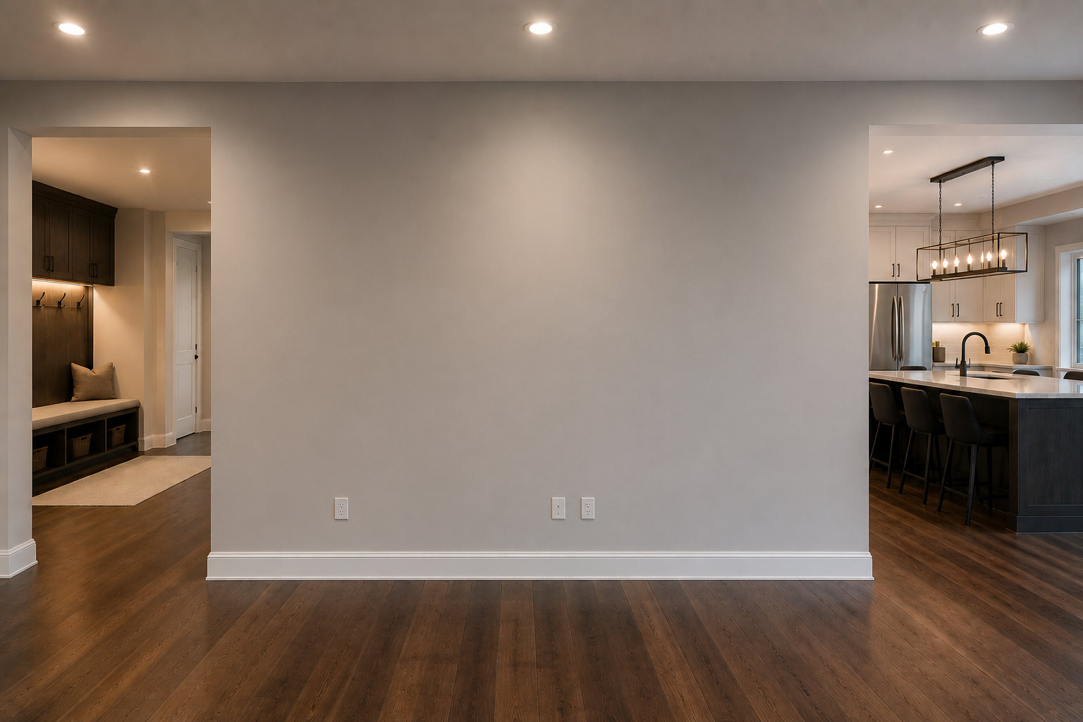 blank dividing wall between kitchen and living room waiting to be renovated