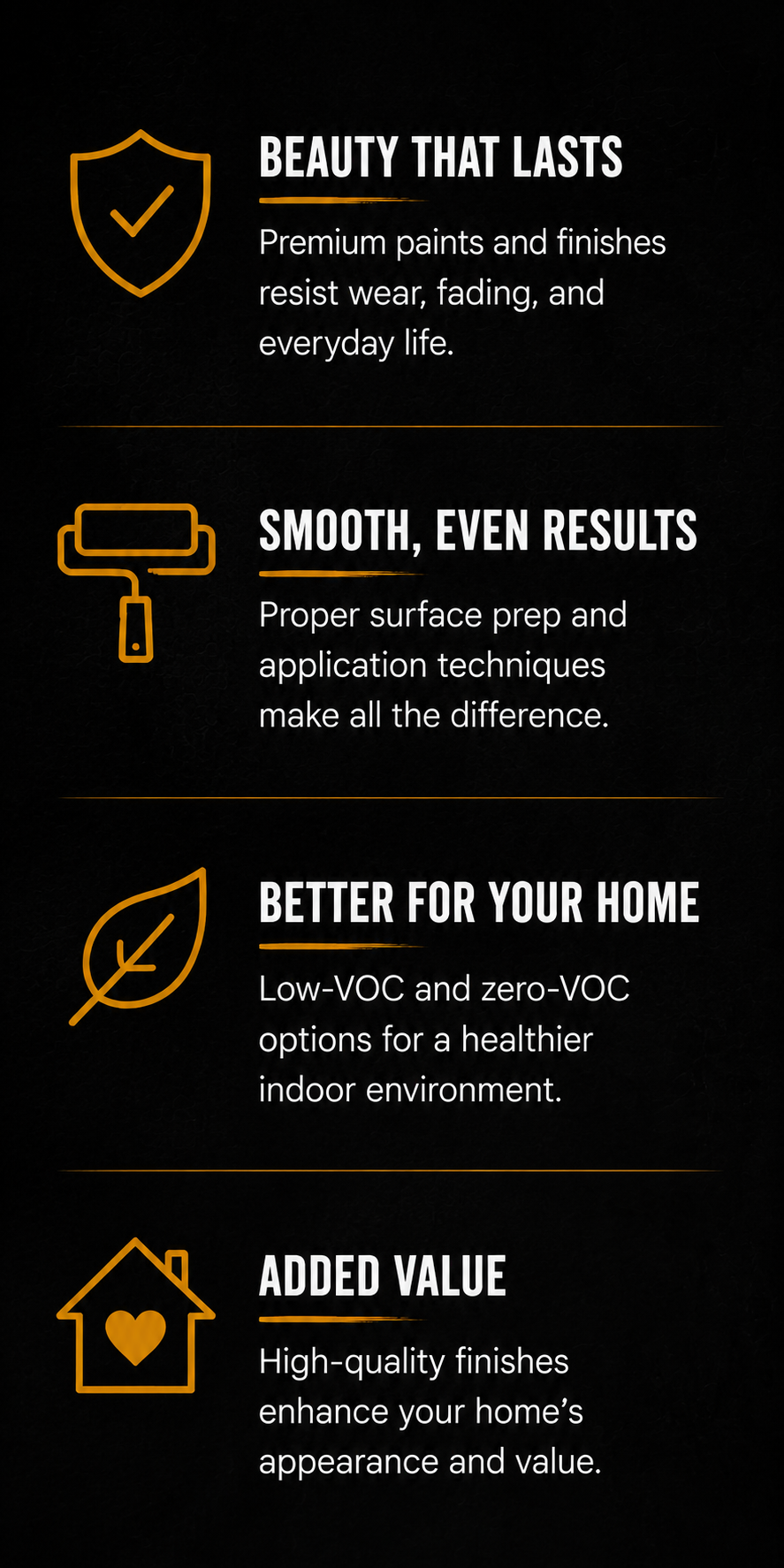 Educational infographic explaining the benefits of high-quality primers, paints, and finishes, including improved durability, better coverage, richer colour, easier maintenance, and longer-lasting results.
