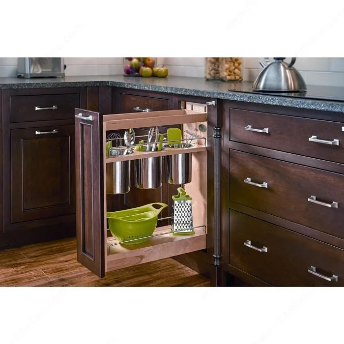 kitchen base cabinet with pullout cutlery organizer