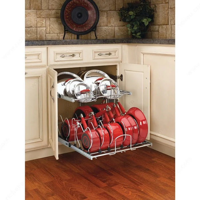 kitchen base cabinet pot and pan pullout organizer