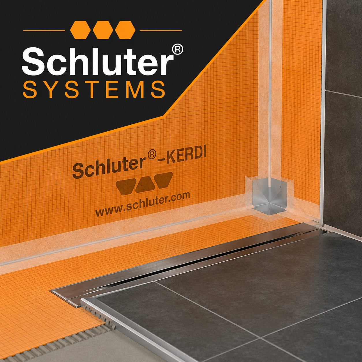 Card showing Schluter waterproof wall and floor systems