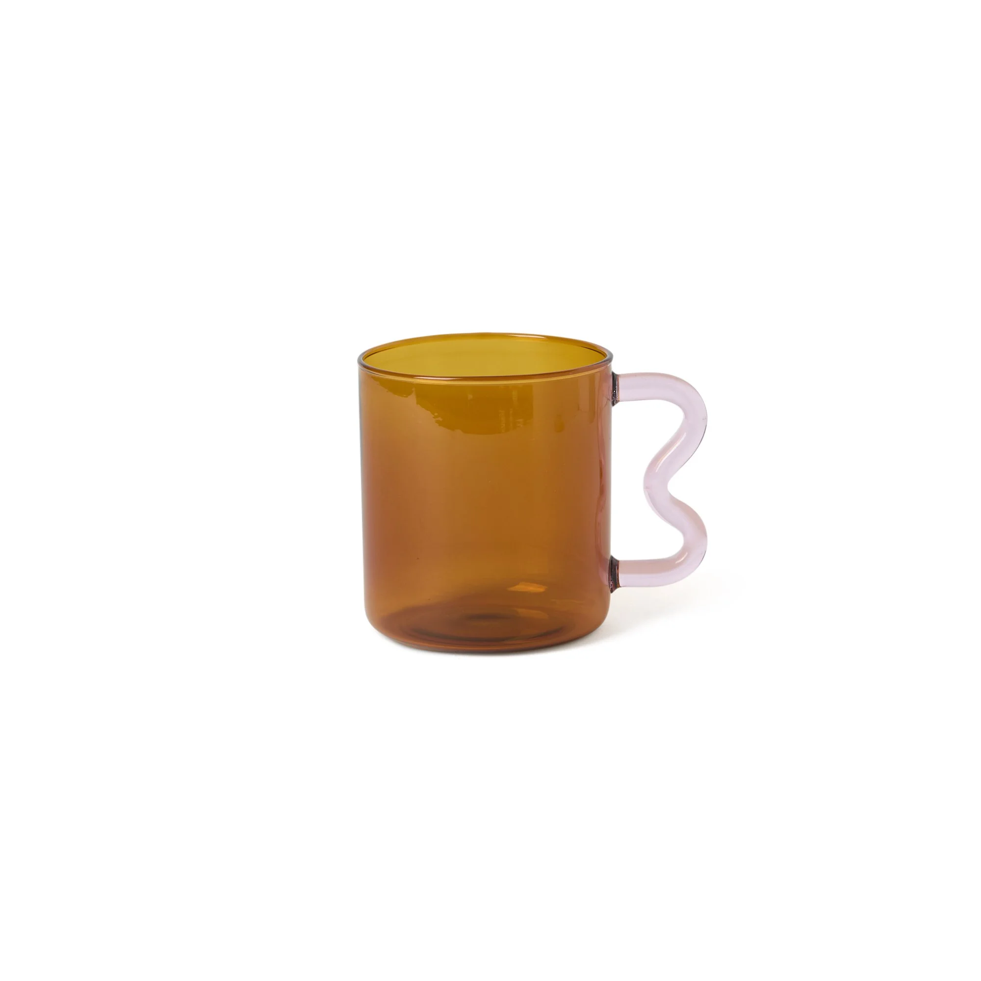 Glass - Amber with Pink Wavy Handle