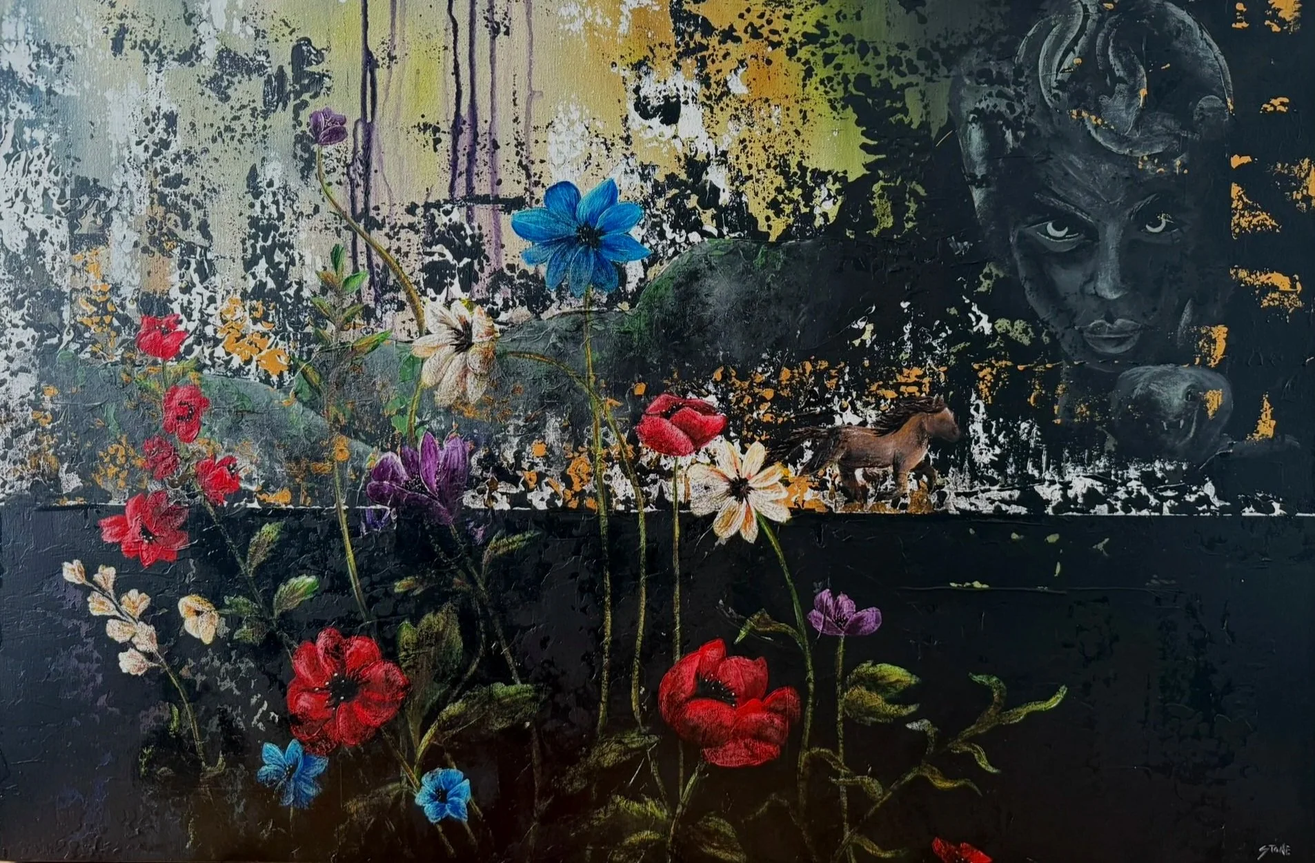 "The Burial" portrays the intentional act of letting go of what no longer serves.
From the grave, flowers emerge which represents growth born directly from loss. 

This is not a scene of mourning, but of transformation. The burial is sacred, delibera