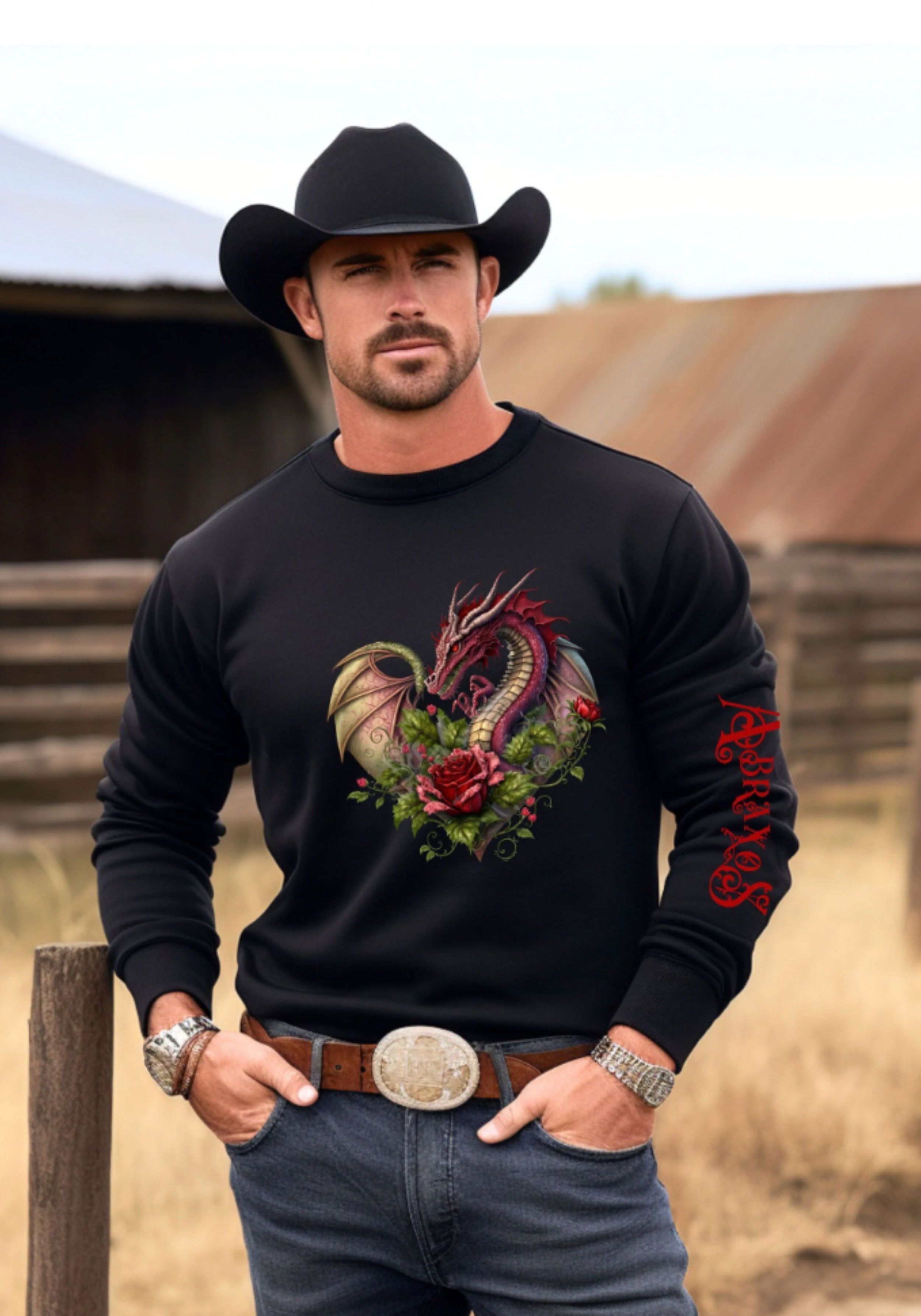 Abraxos in Red Roses Throne of Glass with red sleeve text Sarah J. Maas Sweatshirt
