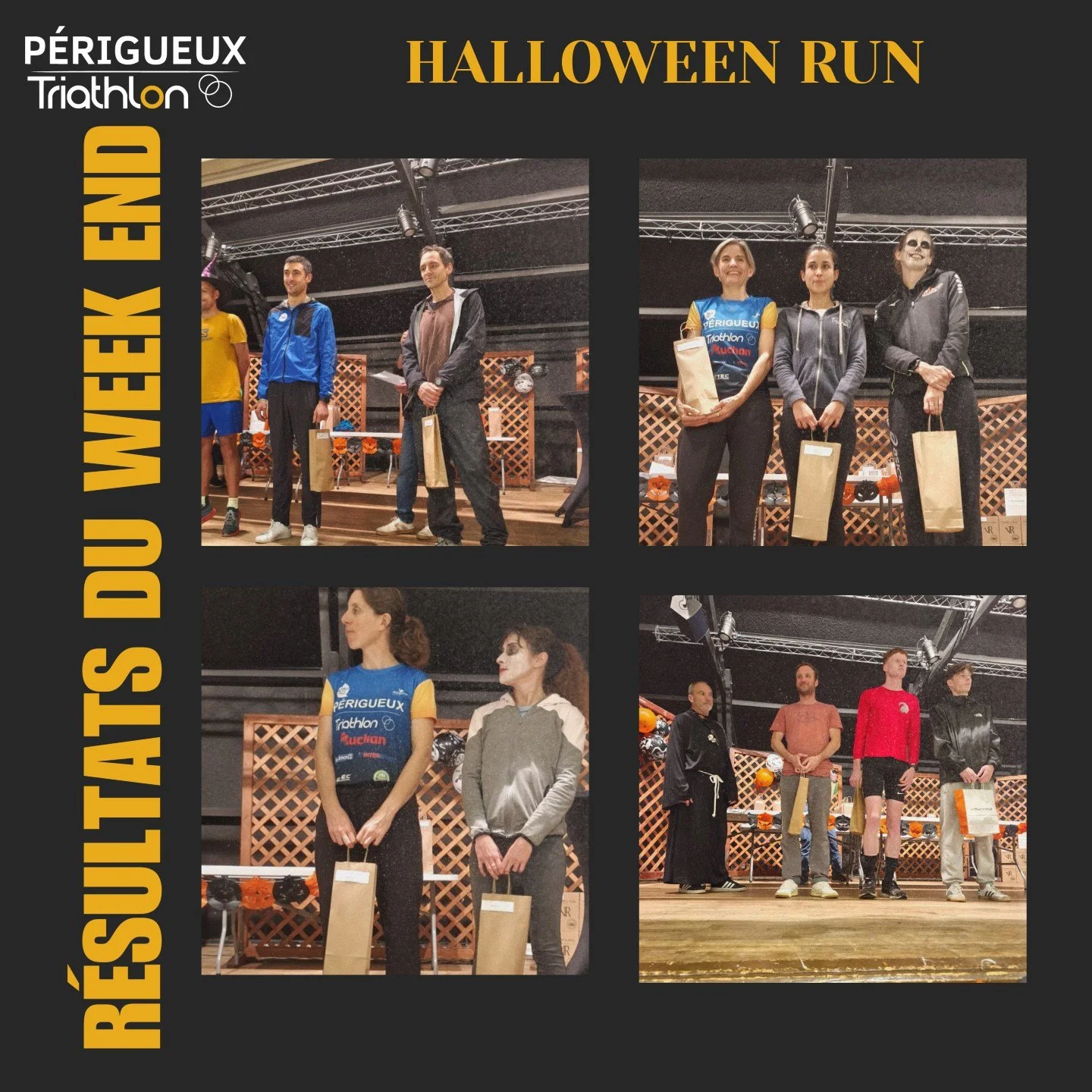 📢 R&eacute;sultats du week-end 🎃 

Nos coureurs &eacute;taient pr&eacute;sents sur plusieurs courses ce week-end, avec de superbes performances ! 💪 

👻 Halloween Run 
Course 9kms :
 B&eacute;nilde Hugon 49&rsquo;54 
Course 12 kms : 
Anthony Rebec