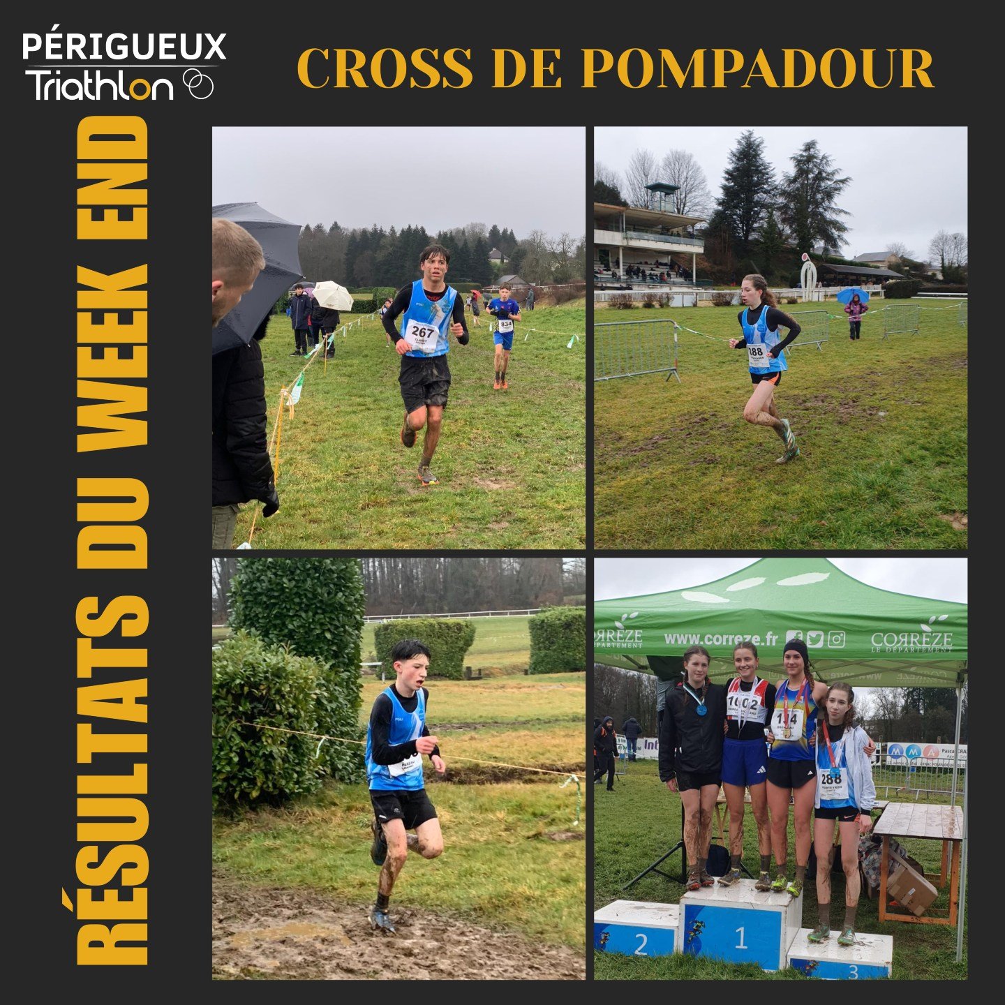 📢 R&eacute;sultats du week-end : 

Ce week-end, notre &eacute;quipe &eacute;tait au cross de Pompadour, sur un parcours tr&egrave;s exigeant et dans des conditions difficiles. 
Nos athl&egrave;tes ont su r&eacute;pondre pr&eacute;sent 💪 🥇🥉 
Deux 