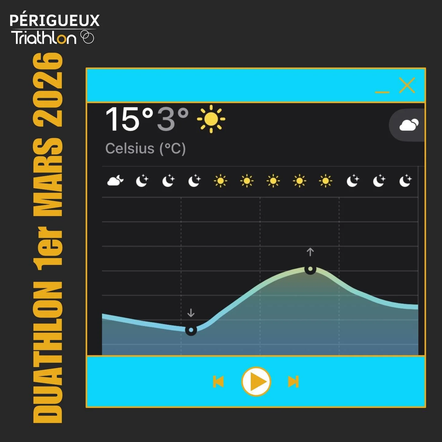 Temp&ecirc;te&hellip; de ciel bleu annonc&eacute;e ! ☀️ 

Ce dimanche 1er mars, la m&eacute;t&eacute;o s&rsquo;annonce exceptionnelle pour le duathlon de P&eacute;rigueux : 
💙 Grand ciel bleu 
🌞 Magnifique soleil 
👌 Conditions parfaites pour perfo
