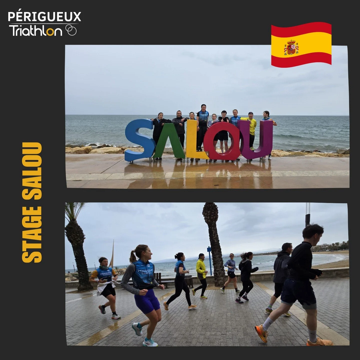 C&rsquo;est parti pour le stage triathlon &agrave; Salou 🇪🇸 ! 

Le groupe est bien arriv&eacute; et pr&ecirc;t &agrave; attaquer une semaine intense et conviviale 💥 

Au programme : 
☀️ Soleil 
🌊 Mer  Natation 
🚴 V&eacute;lo 
🏃Course &agrave; p