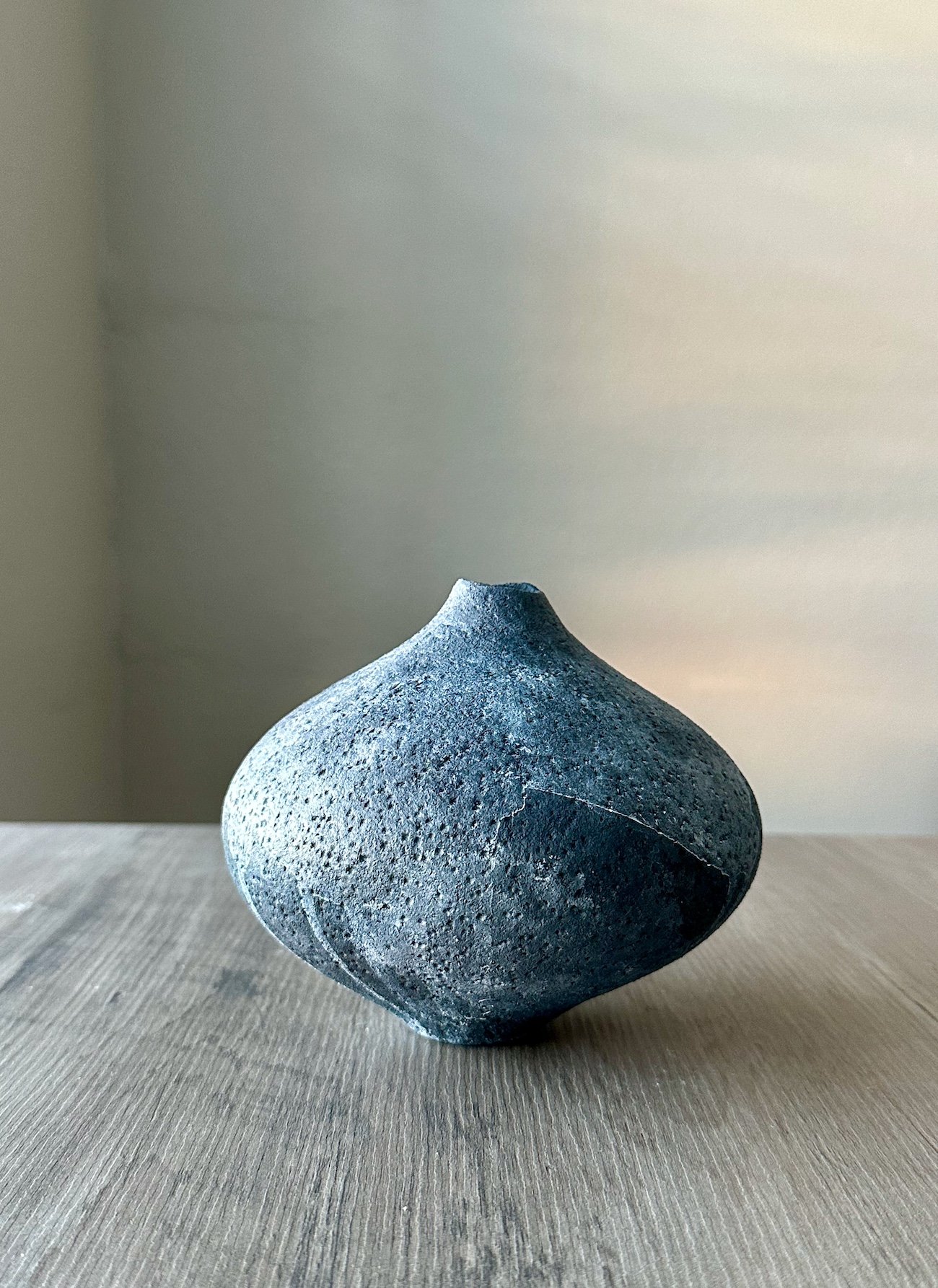 Bottle #1. Hand built stoneware with glaze and paint finish. Height 5 in. Diameter 6 in.