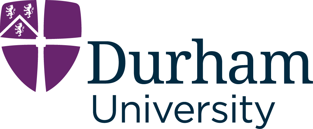 Durham University logo with purple shield and black and purple text.