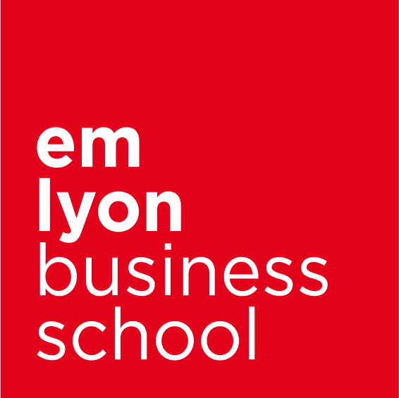 EmLyon Business School logo on a red background with white text.
