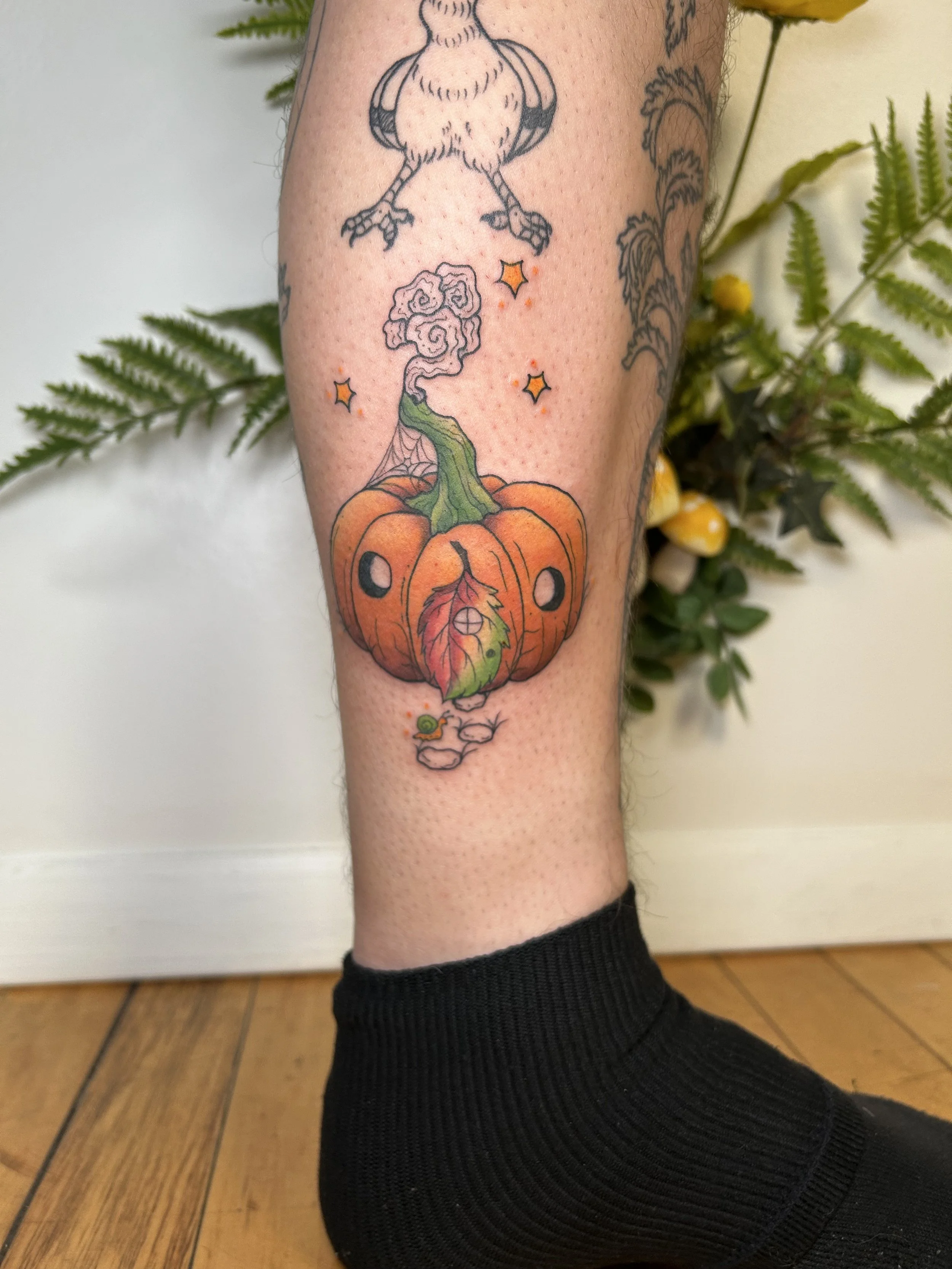 Custom color illustrative pumpkin haus with snail friend