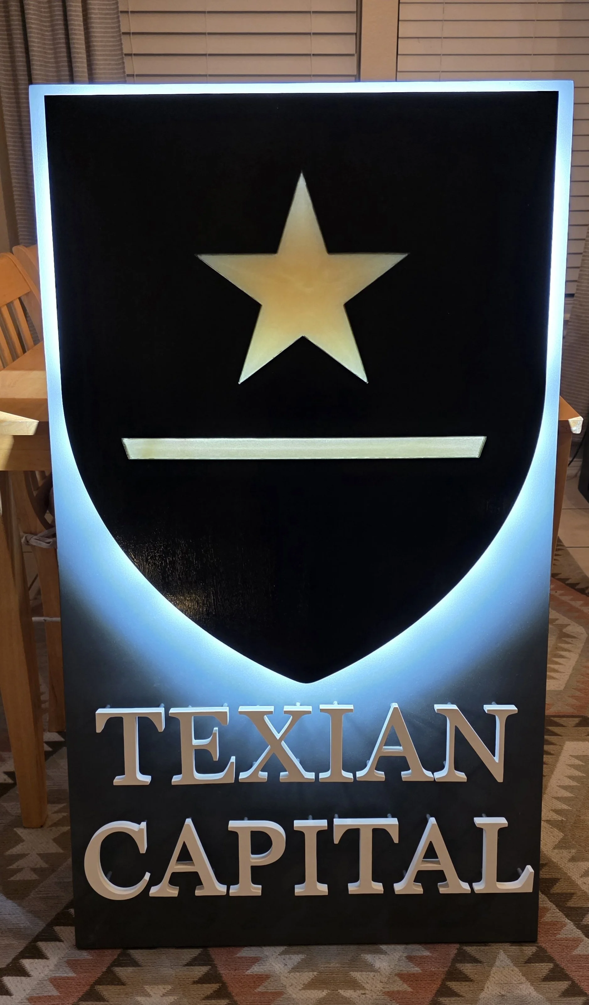A backlit sign