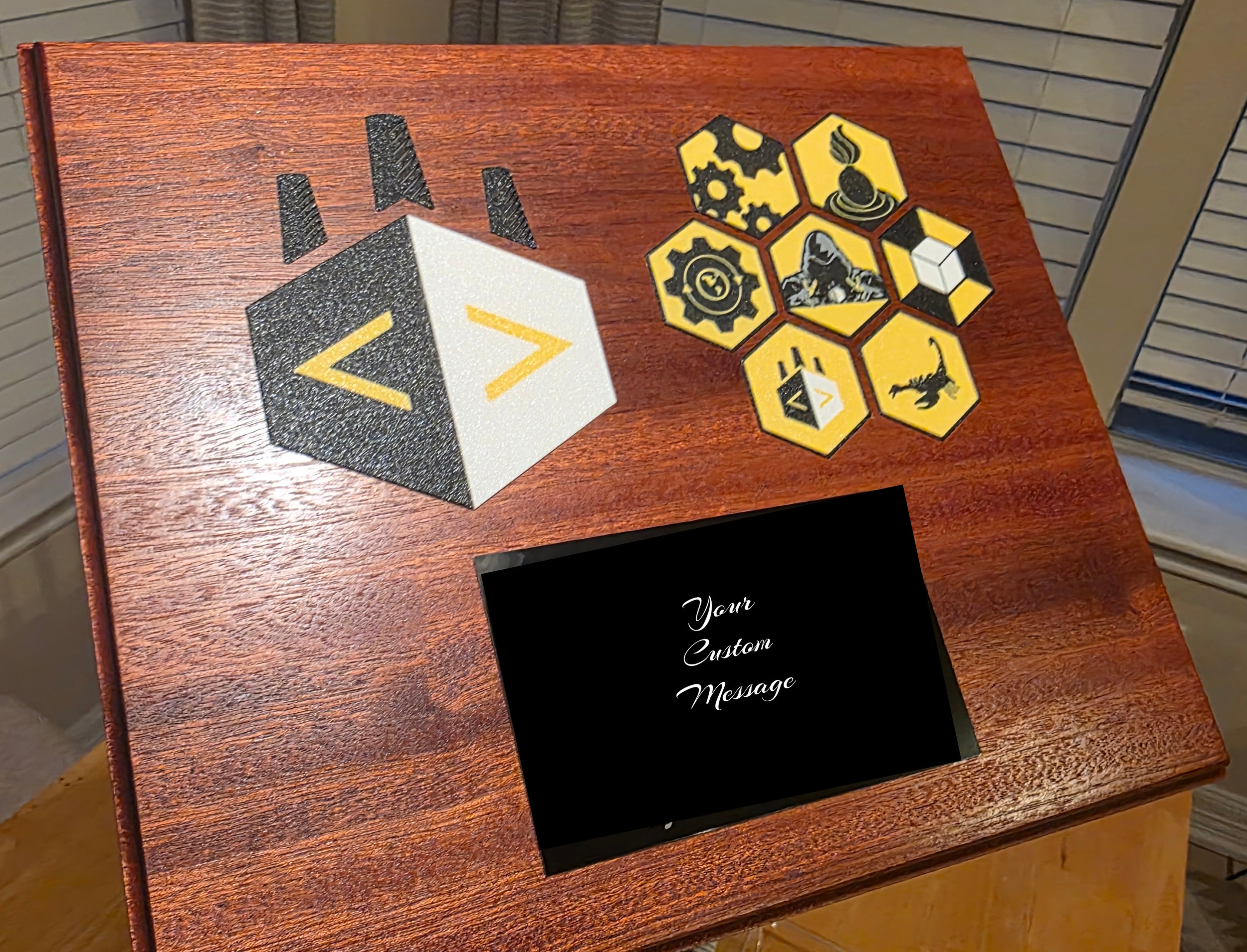 A plaque showcasing inlays of product team logos